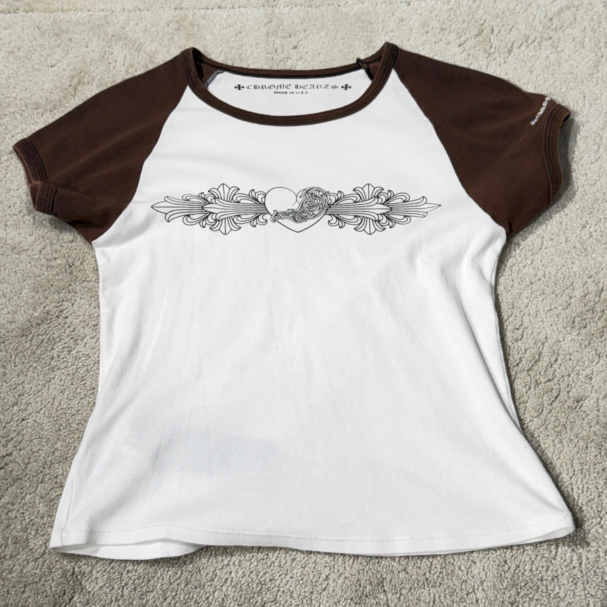 CHROME HEARTS Floral Cross Viny Heart Print Raglan Tee Size L クロムハーツ フローラルクロス ヴィニーハートプリント ラグランTシャツ サイズL