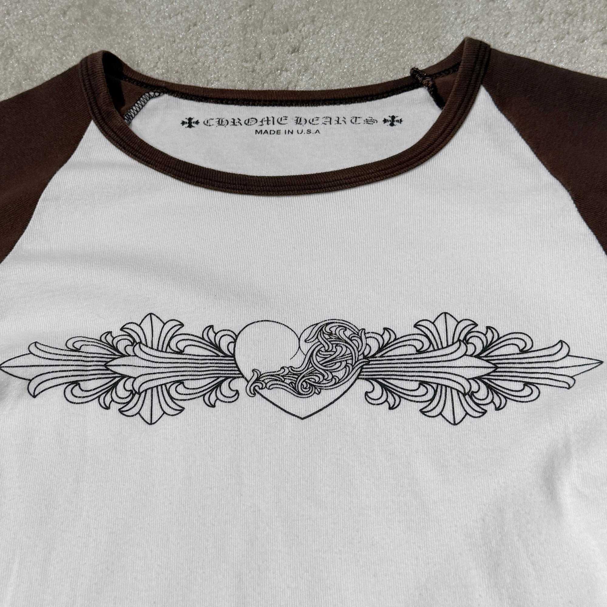 CHROME HEARTS Floral Cross Viny Heart Print Raglan Tee Size L クロムハーツ フローラルクロス ヴィニーハートプリント ラグランTシャツ サイズL