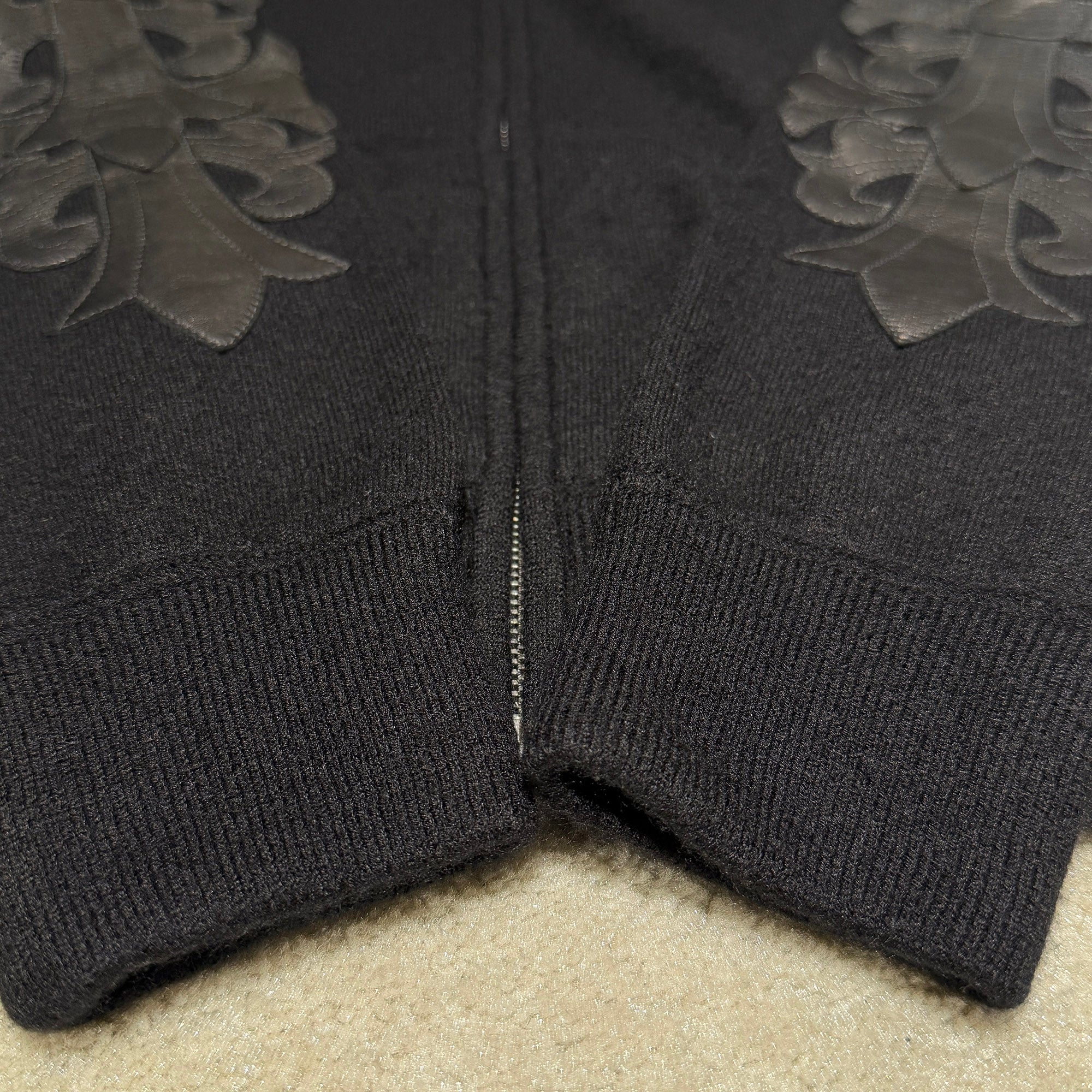 CHROME HEARTS Y NOT Floral Cross Leather Patch Cashmere Zip Up
