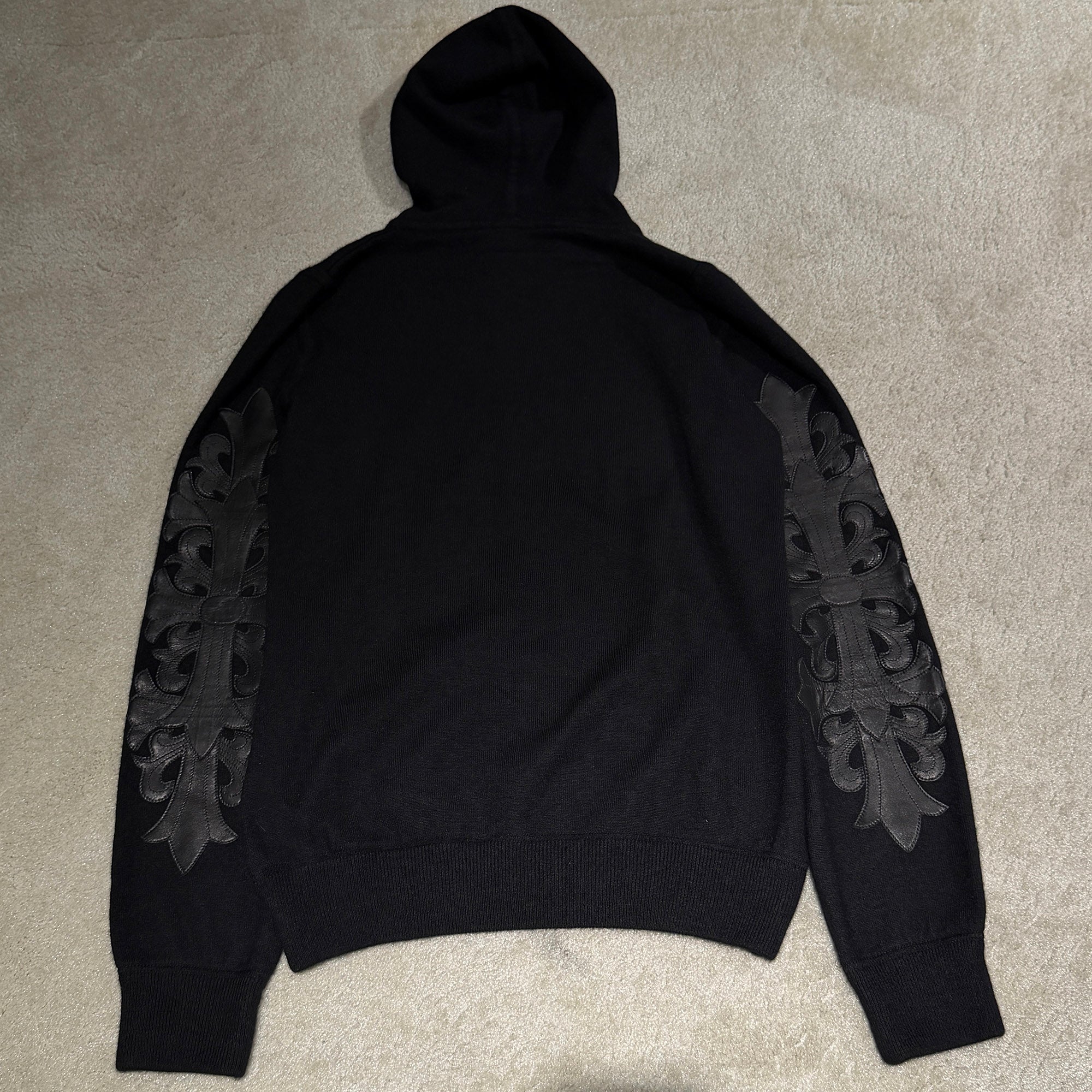 CHROME HEARTS Y NOT Floral Cross Leather Patch Cashmere Zip Up Hoodie Size L クロムハーツ ワイノット フローラルクロス レザーパッチ カシミア ジップアップ フーディー サイズL