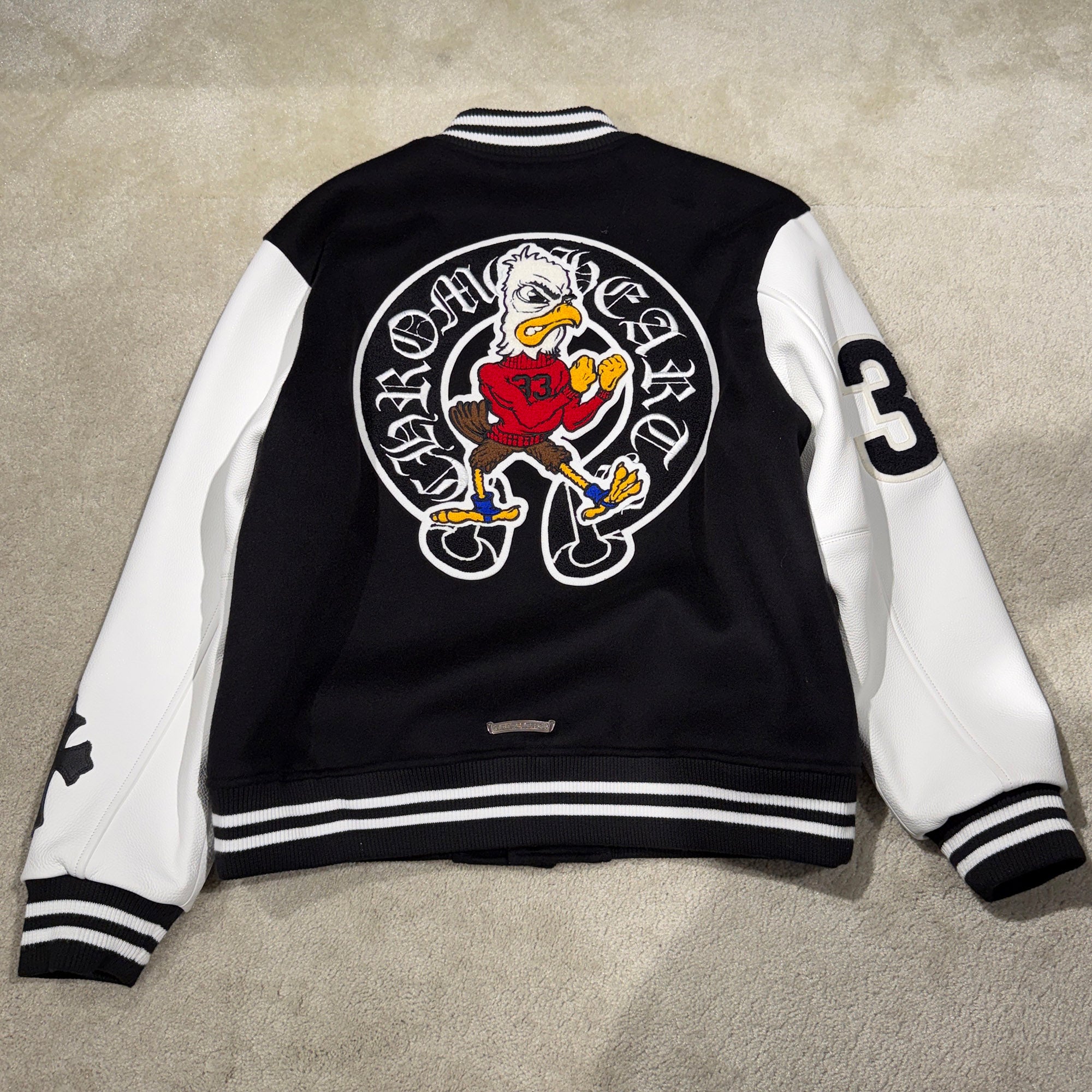 CHROME HEARTS CHICKEN 33 Cross Patch Leather Sleeve Varcity Jacket Size L クロムハーツ チキンジャケット 33 クロスパッチ レザースリーブ バーシティジャケット サイズL