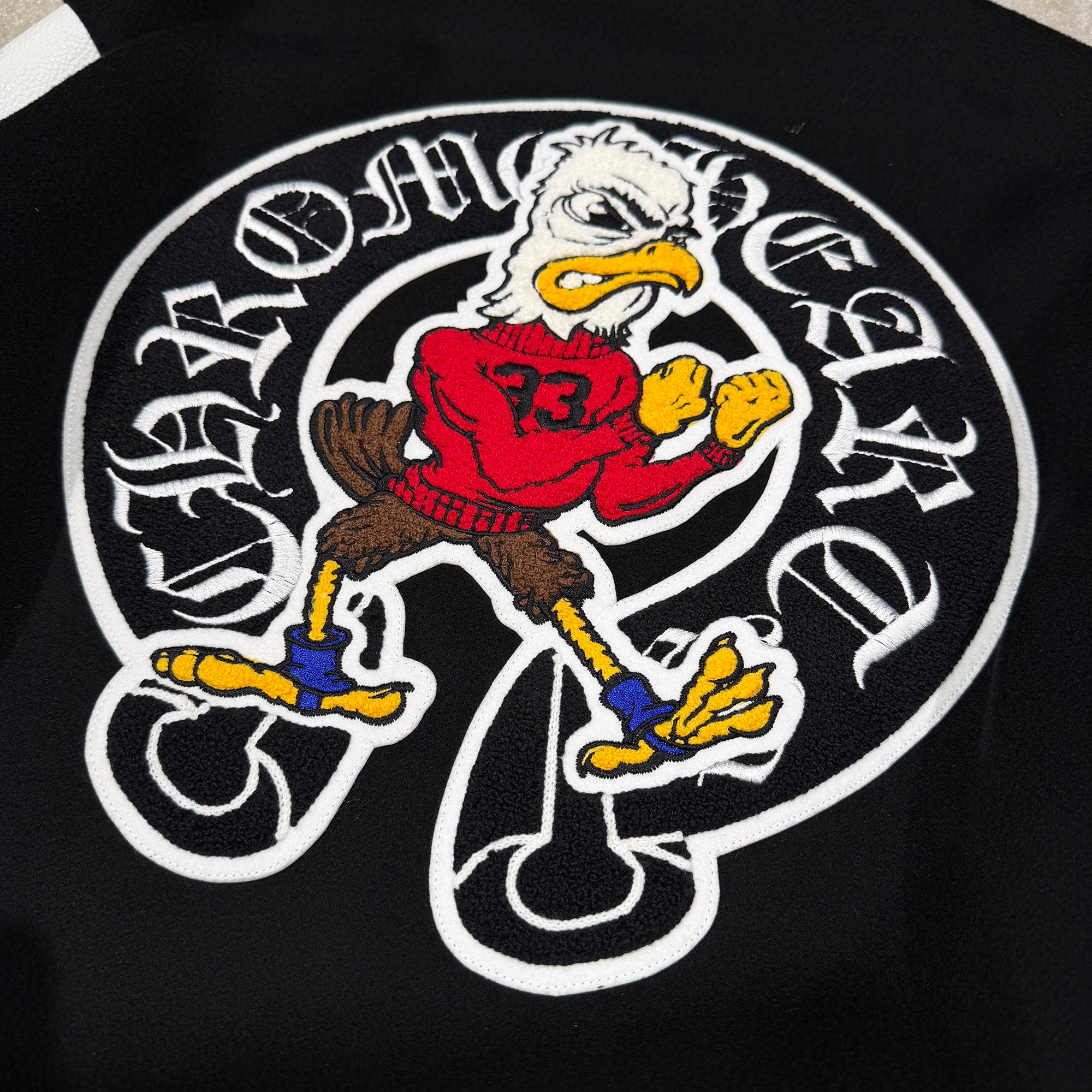 CHROME HEARTS CHICKEN 33 Cross Patch Leather Sleeve Varcity Jacket Size L クロムハーツ チキンジャケット 33 クロスパッチ レザースリーブ バーシティジャケット サイズL