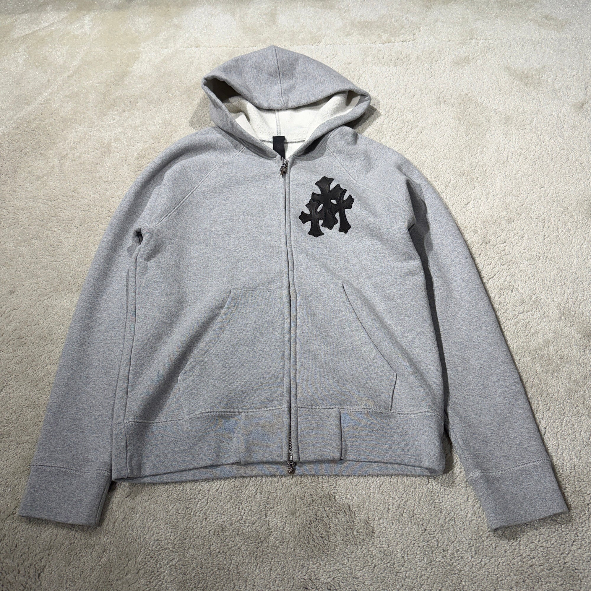 CHROME HEARTS Y NOT Cemetery Cross Leather Patch Zip Up Hoodie Size S クロムハーツ ワイノット セメタリークロス レザーパッチ ジップアップ フーディ サイズS