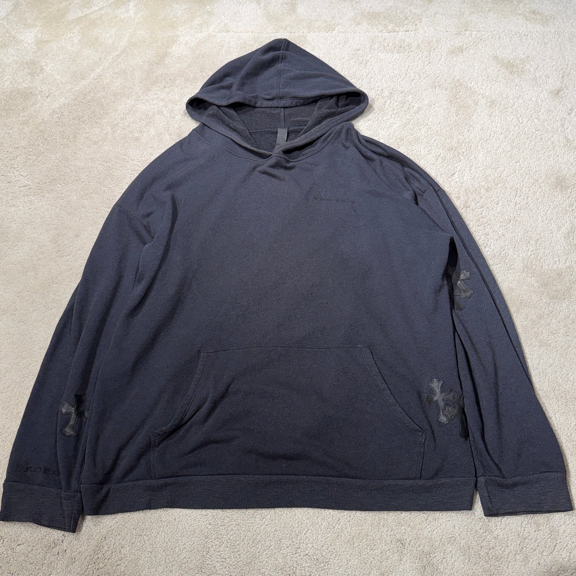 CHROME HEARTS Y NOT Cemetery Cross Leather Patch Pullover Hoodie Size XL クロムハーツ ワイノット セメタリークロスレザーパッチ プルオーバー フーディー サイズXL