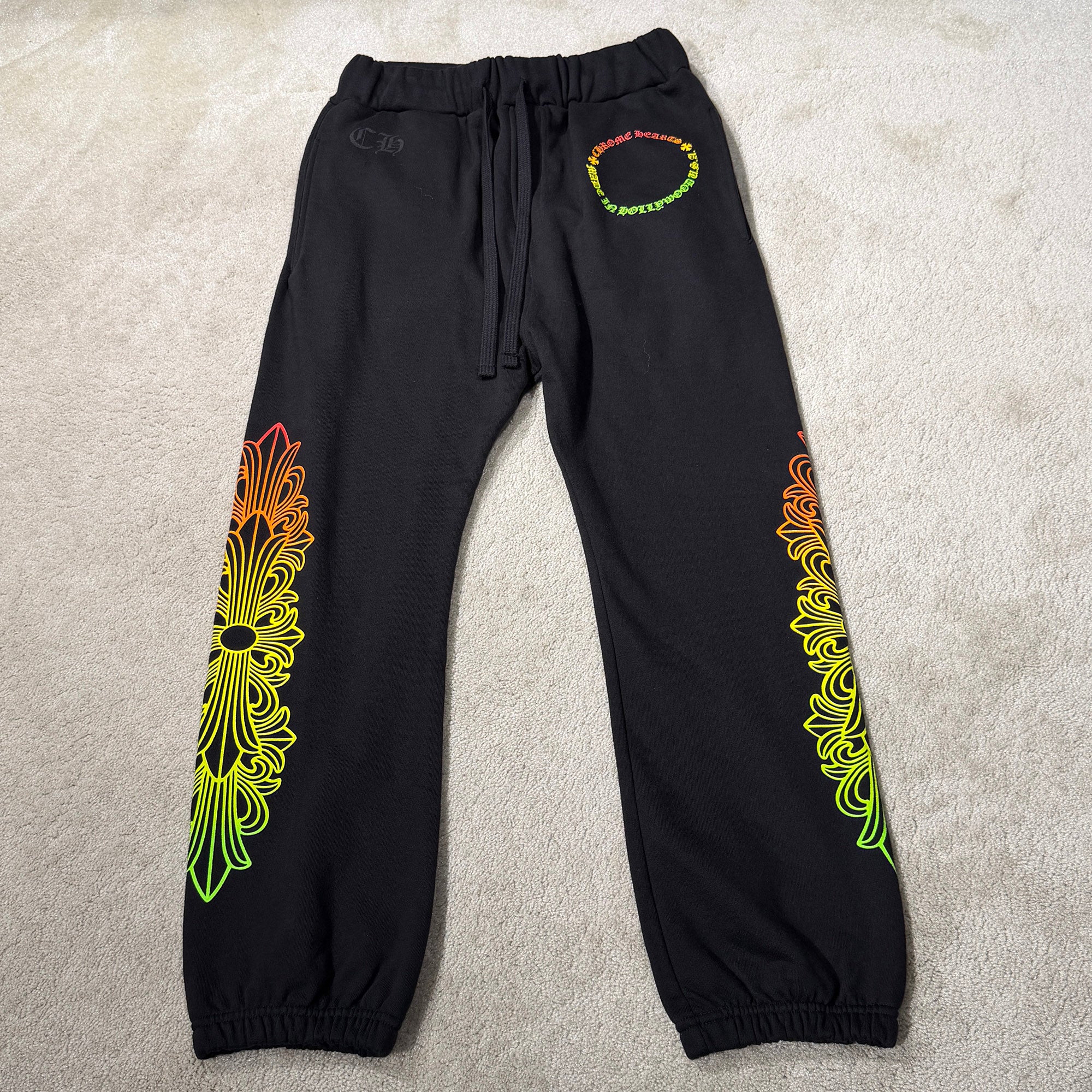 CHROME HEARTS Gradient Circle Logo Floral Cross Sweat Long Pants Size S クロムハーツ グラディエント サークルロゴ 裾フローラルクロス スウェットロングパンツ サイズS