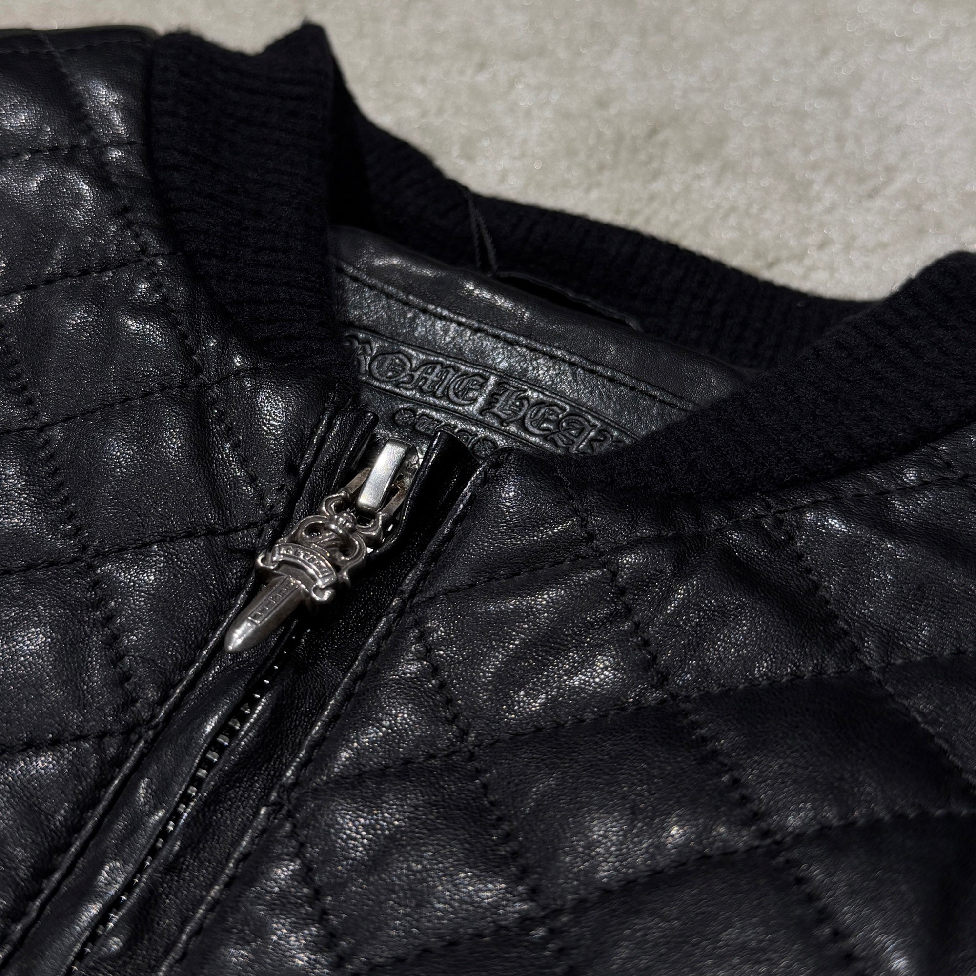 CHROME HEARTS Dagger Zip Quilting Leather Jacket Size S クロムハーツ ダガージップ キルティング レザージャケット サイズS