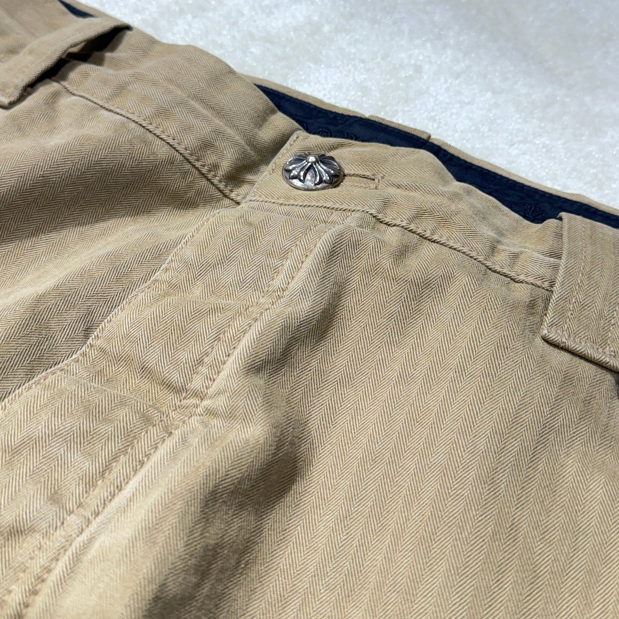 CHROME HEARTS Cross Ball Button Herringbone Cotton Chino Pants Size 34 クロムハーツ クロスボールボタン ヘリンボーン コットンチノパンツ サイズ34