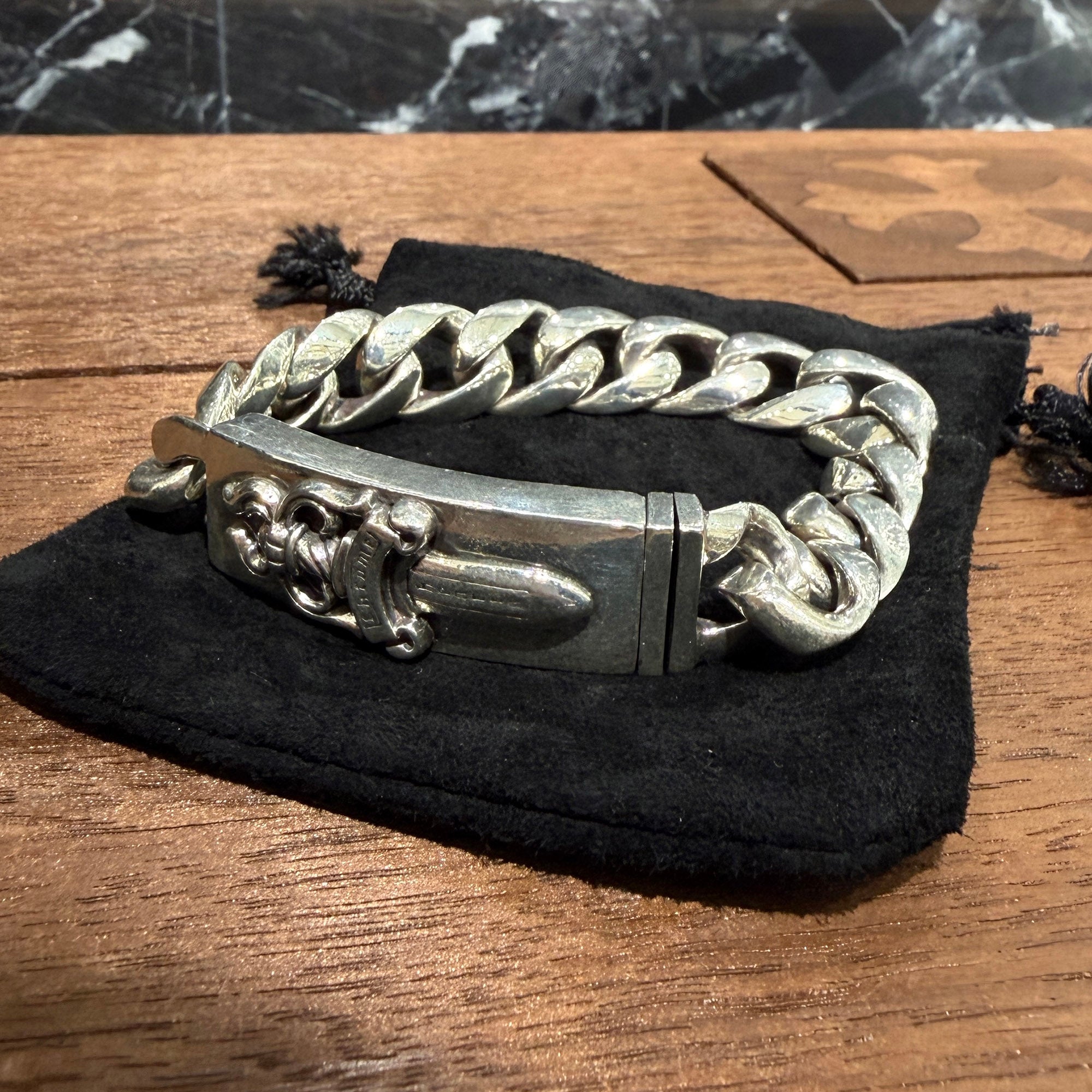 Chrome Hearts ダガー レザーブレスレット CHROME HEARTS ID DAGGER Bracelet 13LINK クロムハーツ ID ダガー