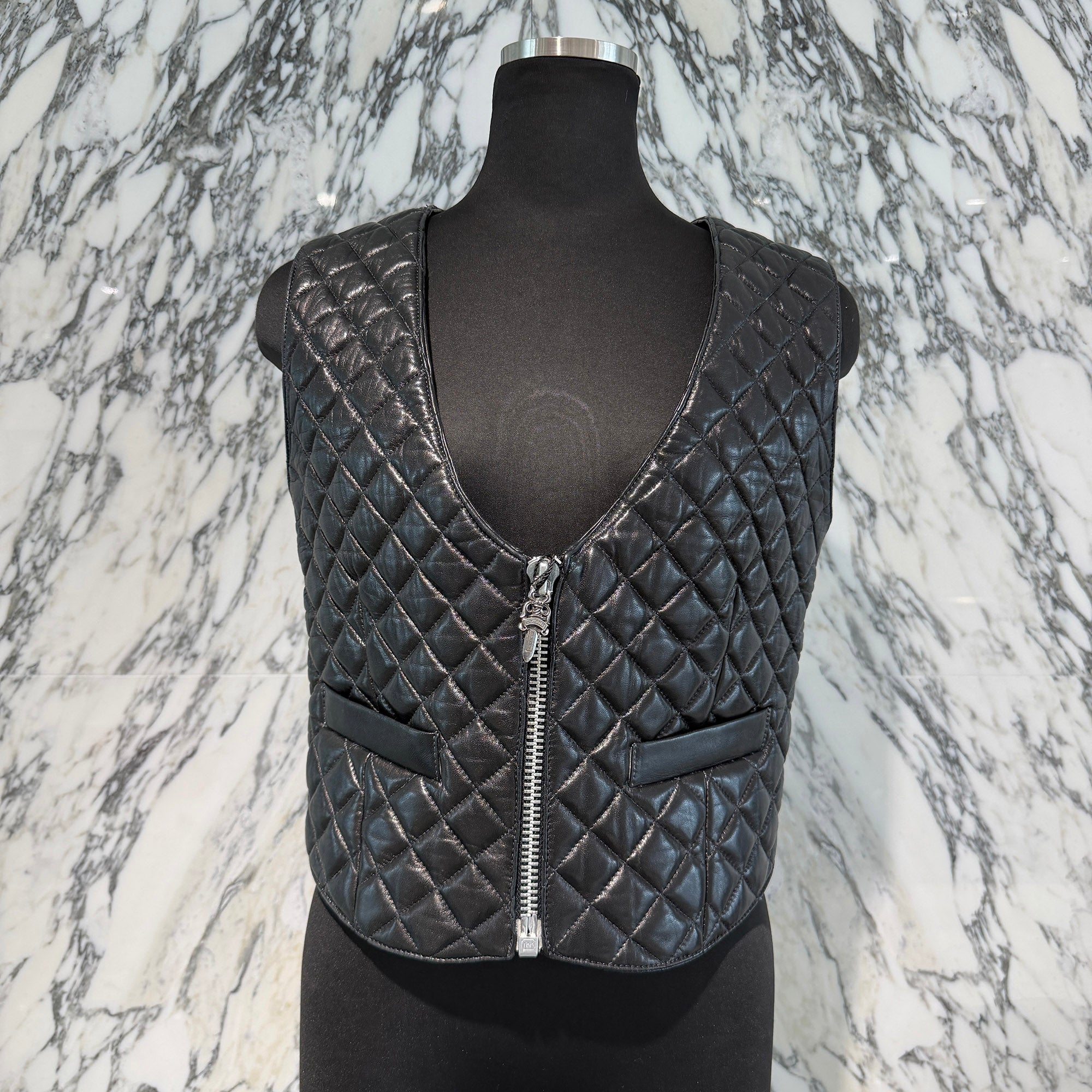 CHROME HEARTS Dagger Zip Quilting Leather Vest Size M クロムハーツ ダガージップ キルティングレザーベスト サイズM