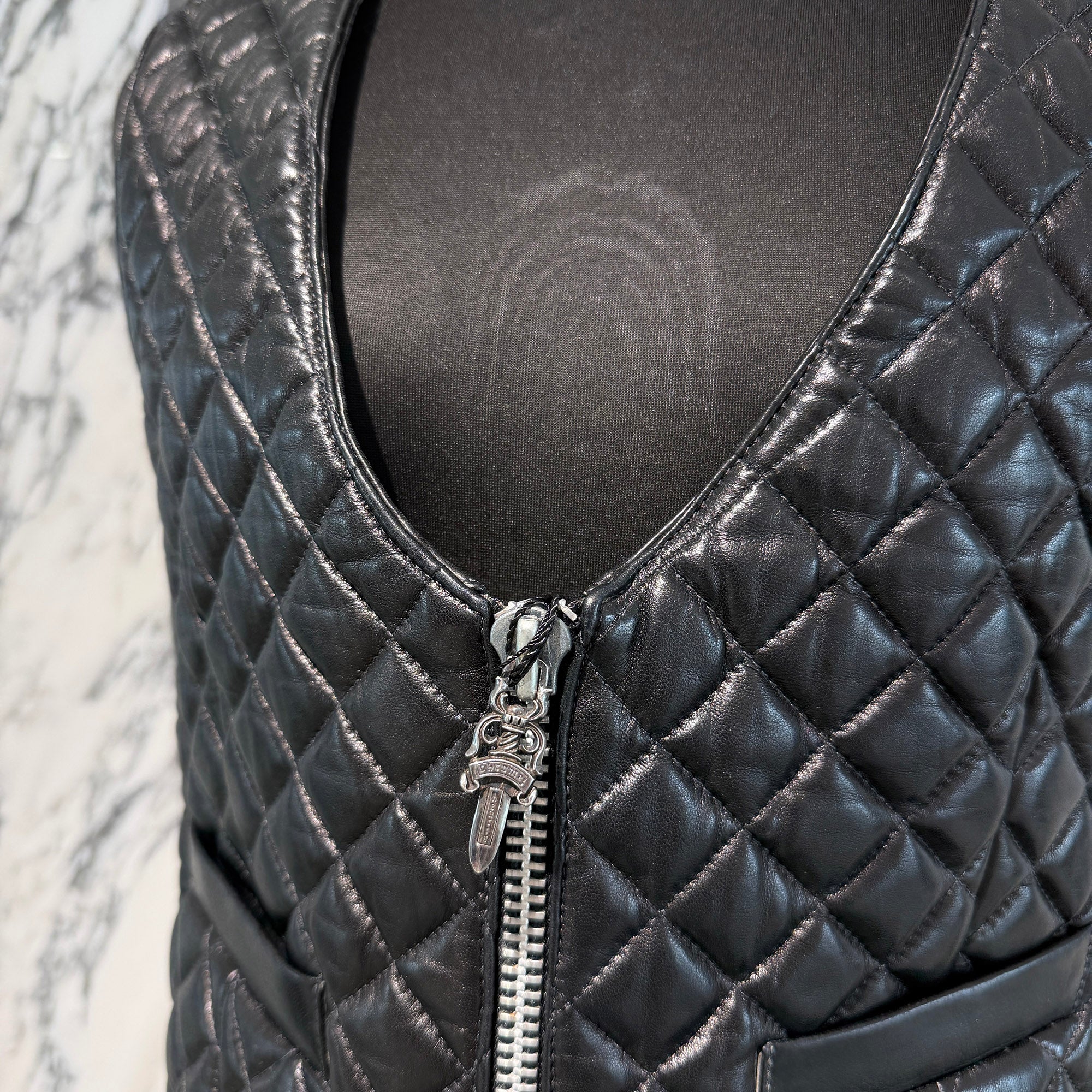 CHROME HEARTS Dagger Zip Quilting Leather Vest Size M クロムハーツ ダガージップ キルティングレザーベスト サイズM