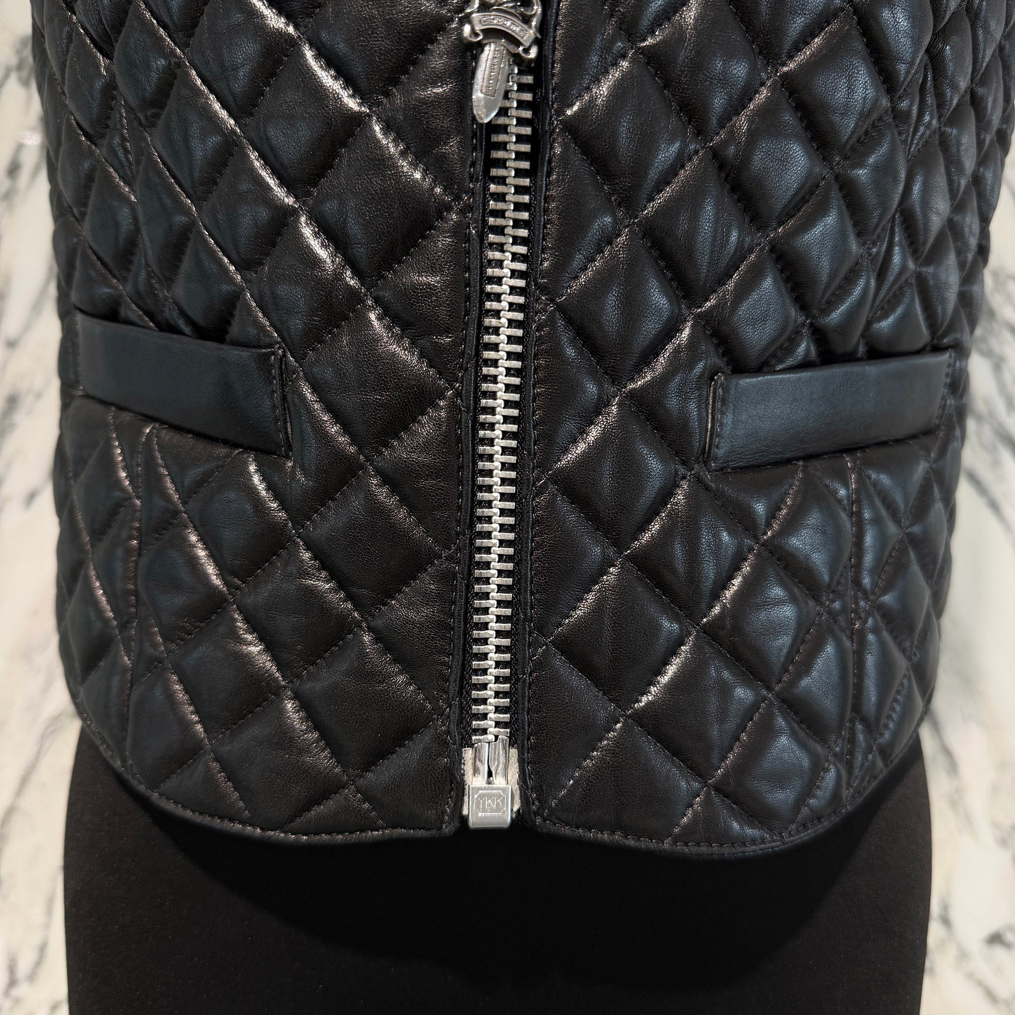 CHROME HEARTS Dagger Zip Quilting Leather Vest Size M クロムハーツ ダガージップ キルティングレザーベスト サイズM