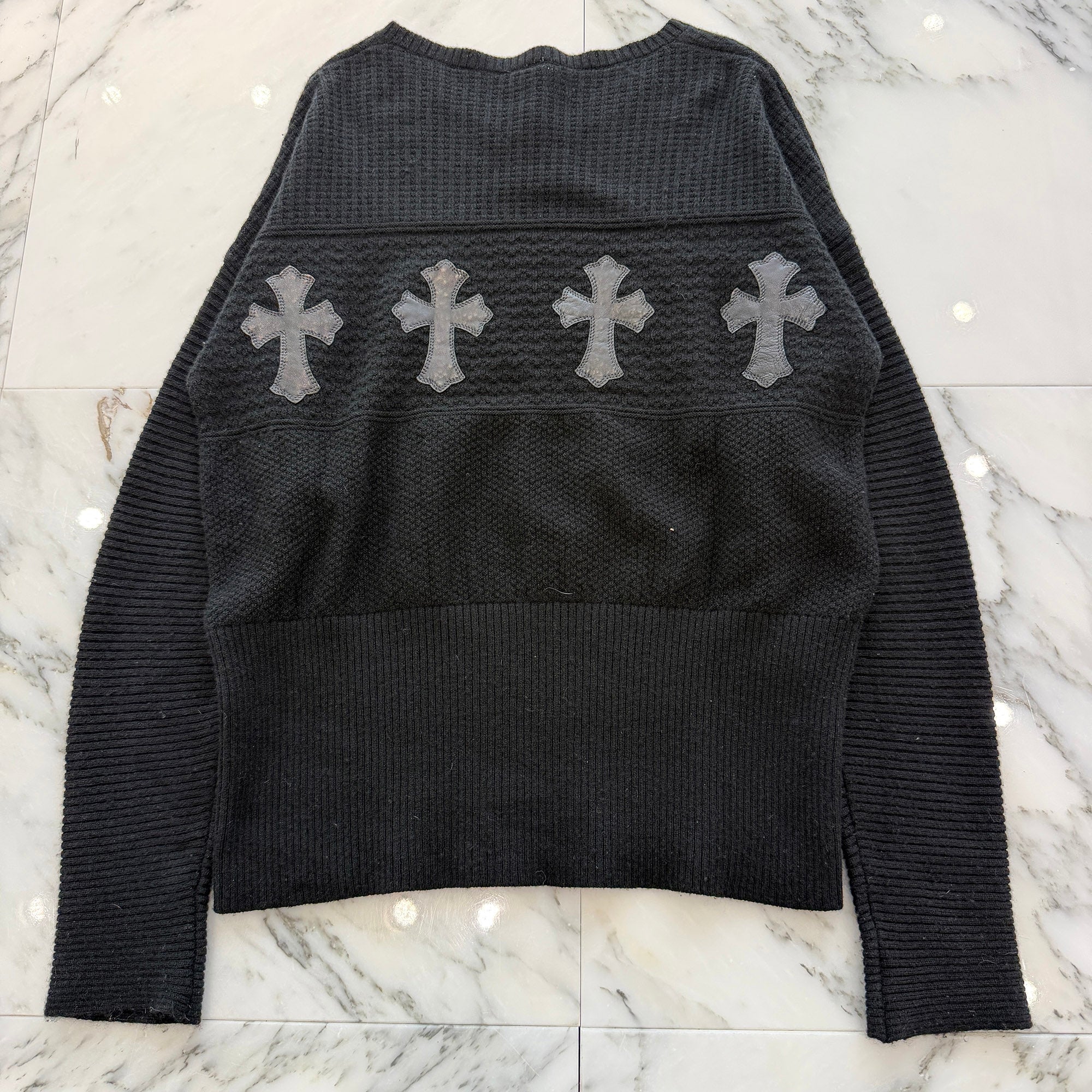 CHROME HEARTS Y NOT Leather Cross Patch Cashmere Knit Sweater Size M クロムハーツ ワイノット レザークロスパッチ カシミヤ ニットセーター サイズM