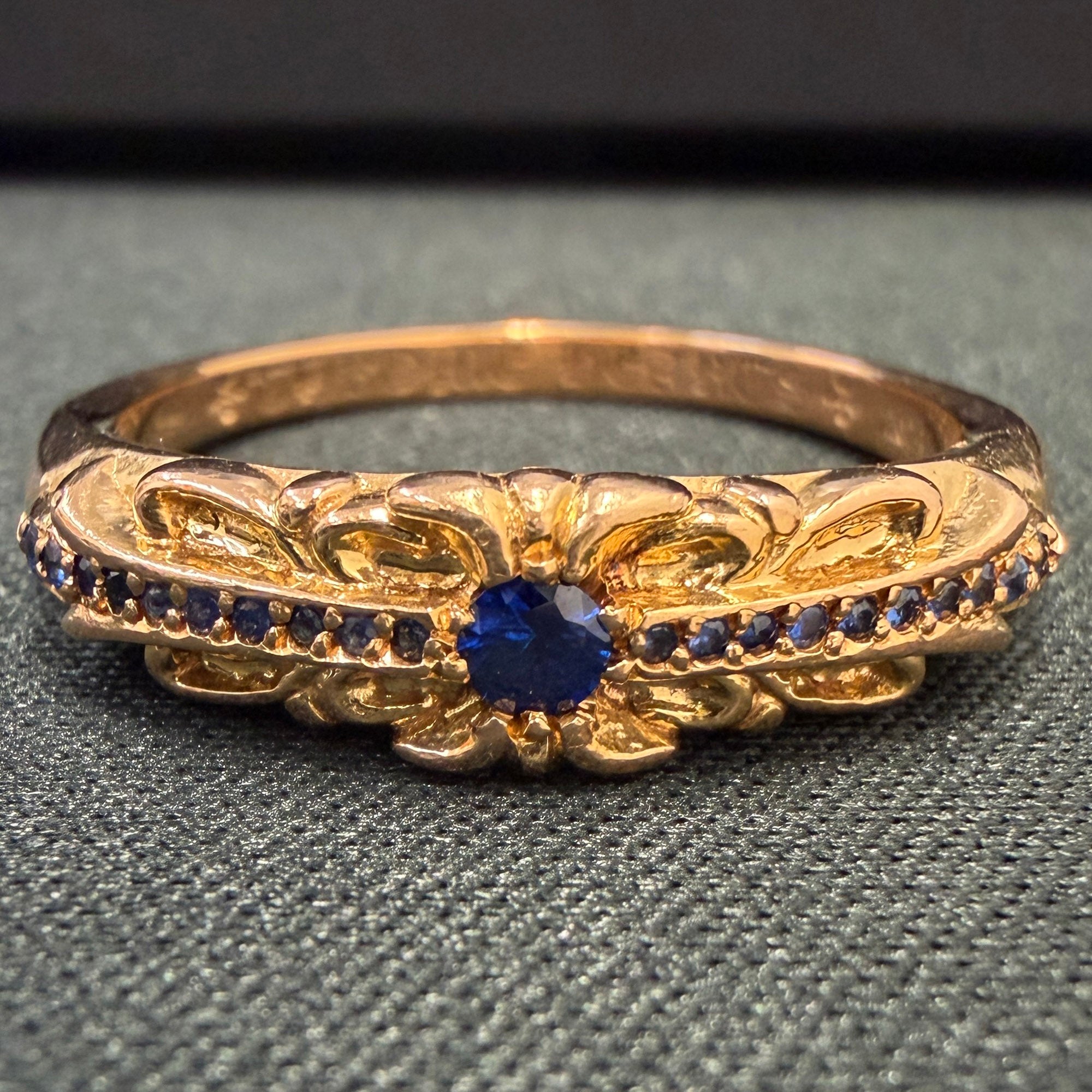 CHROME HEARTS 22K Baby Classic Floral Cross Ring Pave Blue Sapphire Size 26号 クロムハーツ 22K ベイビークラシック フローラルクロス リング パヴェ ブルーサファイヤ サイズ26号