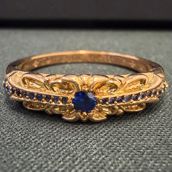CHROME HEARTS 22K Baby Classic Floral Cross Ring Pave Blue Sapphire Size 26号 クロムハーツ 22K ベイビークラシック フローラルクロス リング パヴェ ブルーサファイヤ サイズ26号