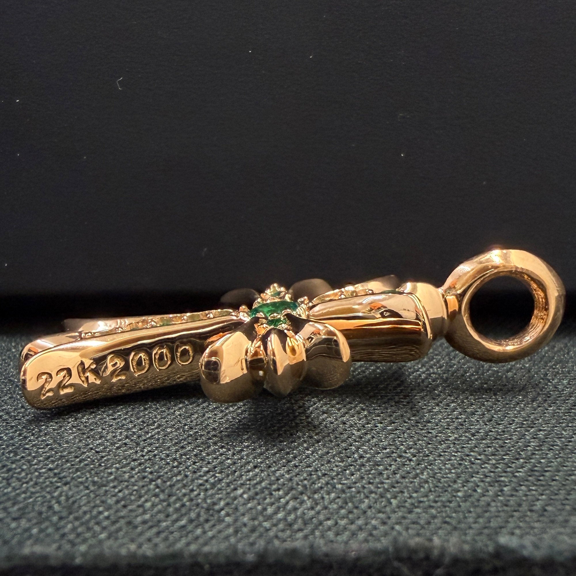 CHROME HEARTS 22K Tiny Fat Cross Pave Emerald Pendant Top クロムハーツ 22K タイニーファット クロス パヴェエメラルド ペンダントトップ