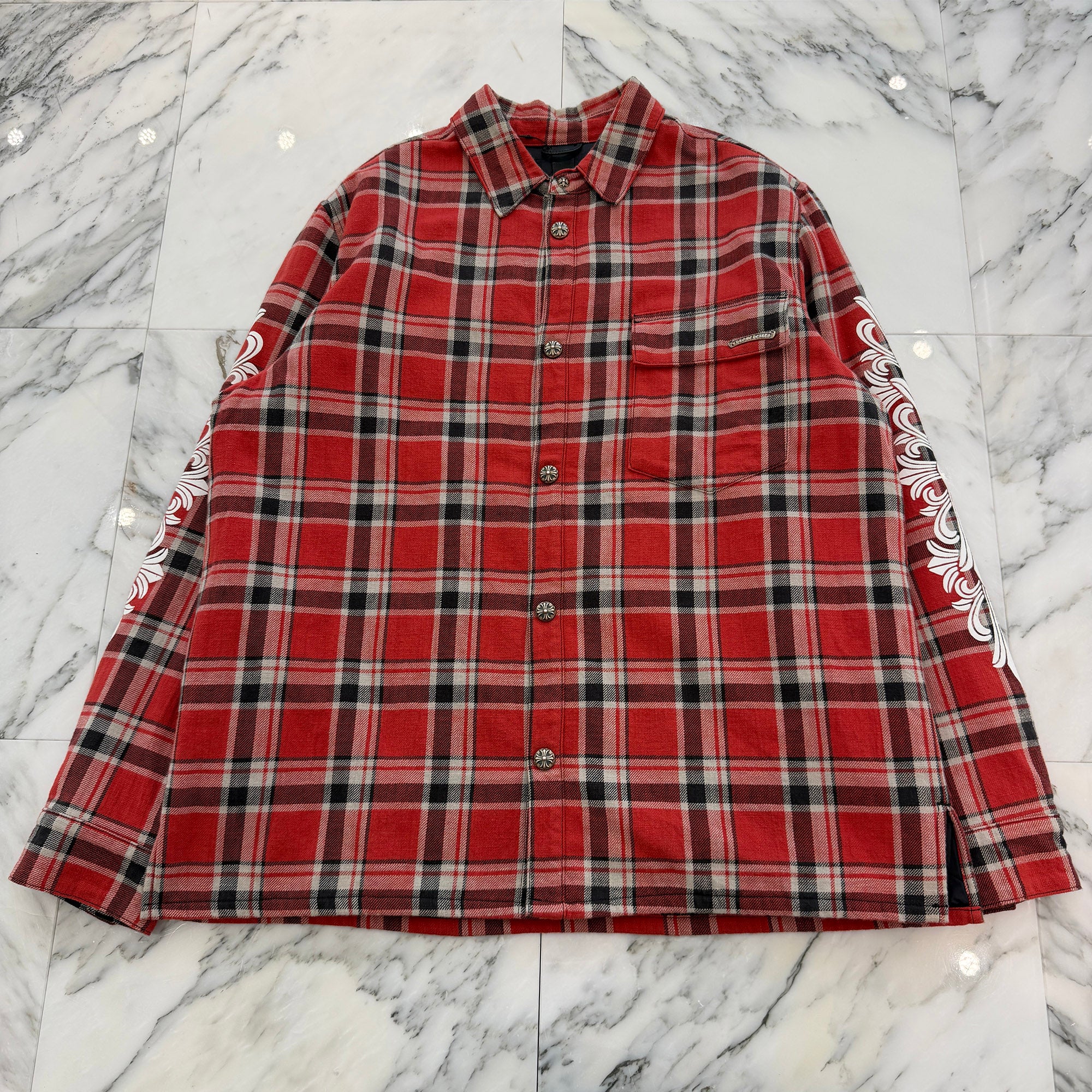 CHROME HEARTS Y NOT Workn Padded Flannel Check Shirt Jacket Size XL クロムハーツ ワイノット ワーキンパデッド フランネルチェック シャツジャケット サイズXL