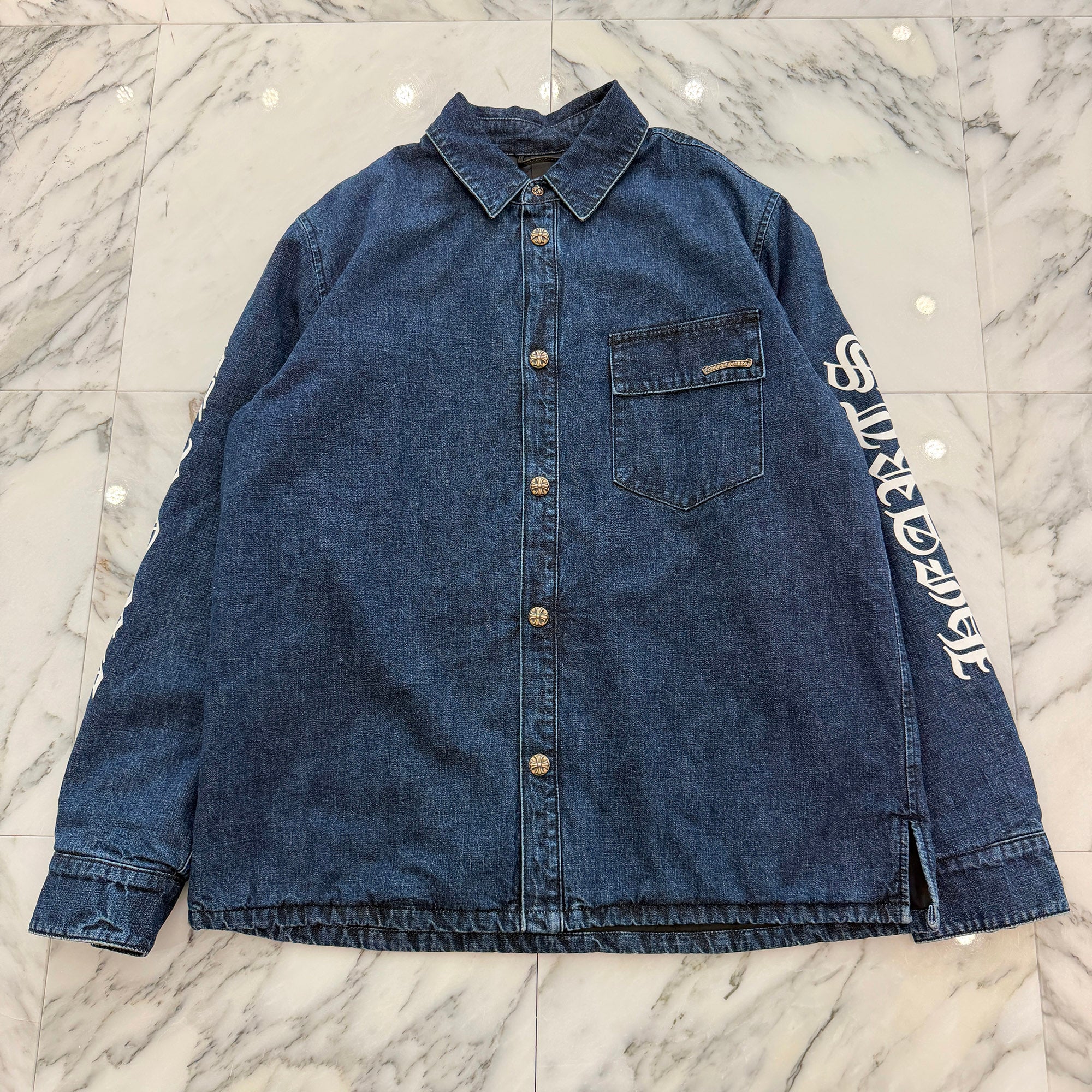 CHROME HEARTS Walkin' Shirt Garage Wash Denim Jacket Size L クロムハーツ ウォーキン シャツ ガレージ ウォッシュ デニムジャケット サイズL