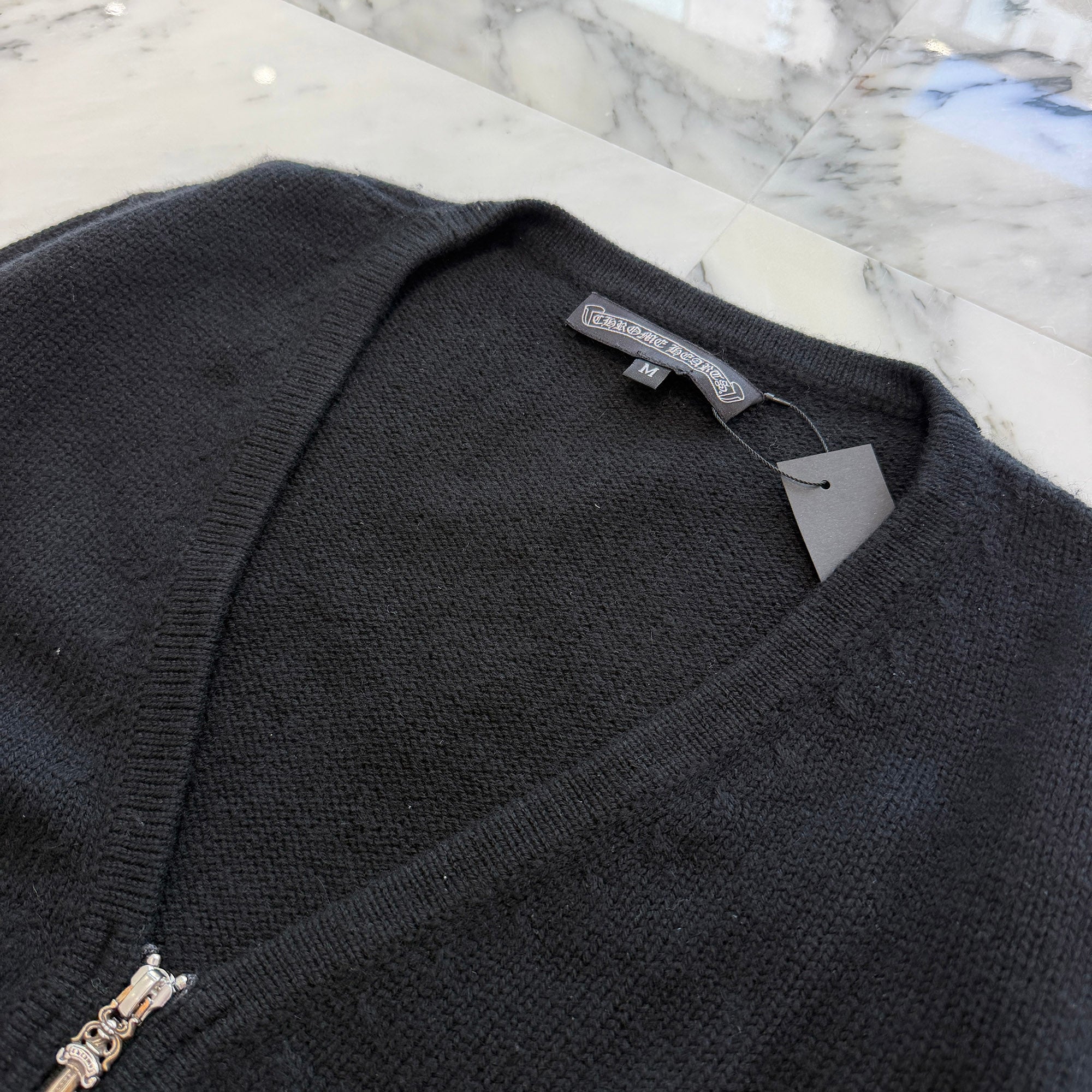CHROME HEARTS Silver Cross Leather Patch Zip Up Cardigan Size M クロムハーツ シルバークロス レザーパッチ ジップアップカーディガン サイズM