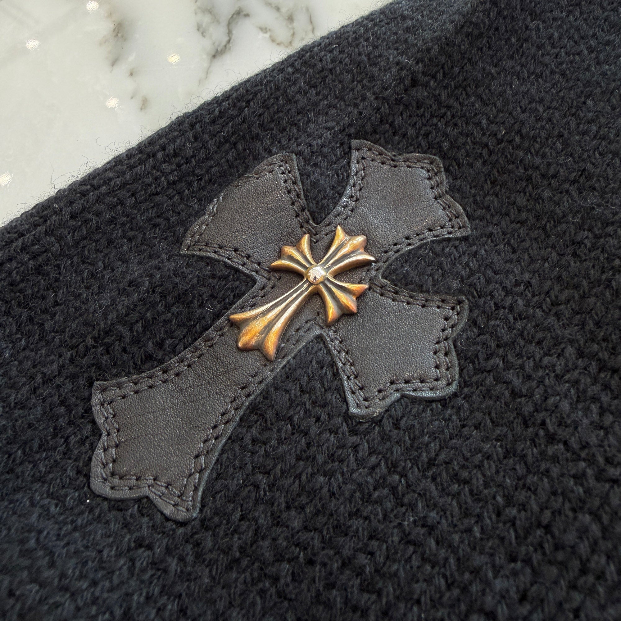 CHROME HEARTS Silver Cross Leather Patch Zip Up Cardigan Size M クロムハーツ シルバークロス レザーパッチ ジップアップカーディガン サイズM