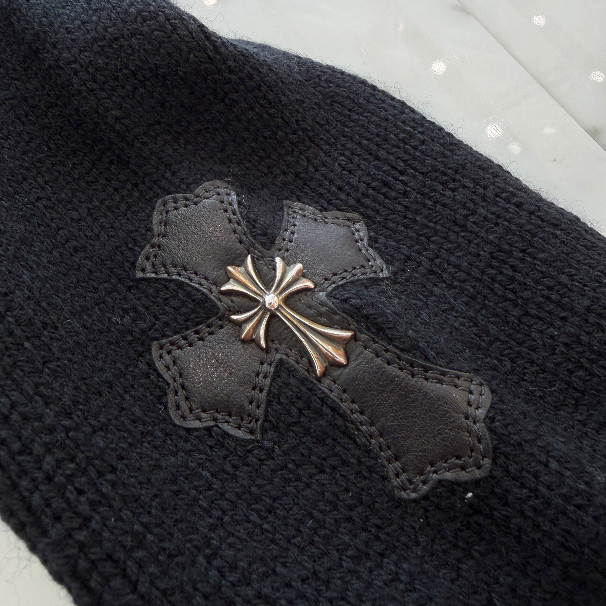 CHROME HEARTS Silver Cross Leather Patch Zip Up Cardigan Size M クロムハーツ シルバークロス レザーパッチ ジップアップカーディガン サイズM