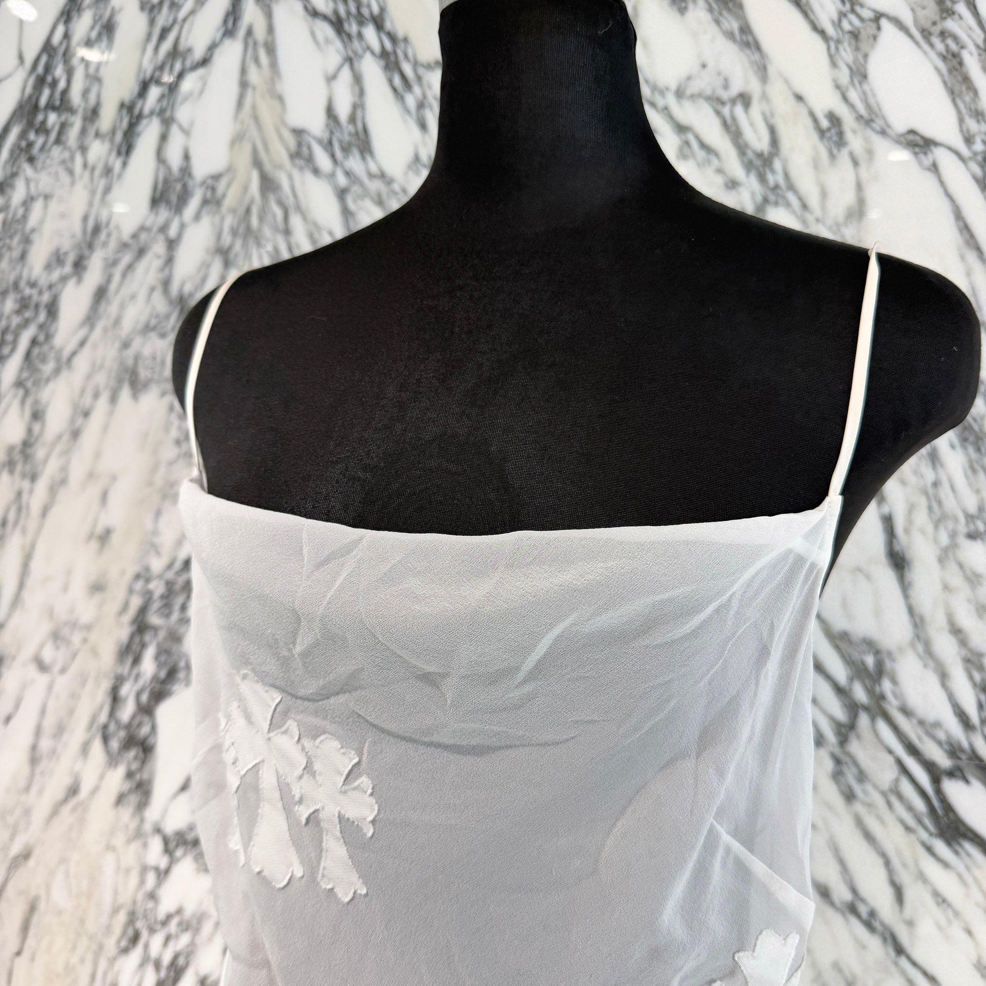 CHROME HEARTS Y NOT Cemetery Cross Back Open Silk Sheer Camisole Dress Size M クロムハーツ ワイノット セメタリークロス バックオープン シルクシアー キャミソールワンピース サイズＭ