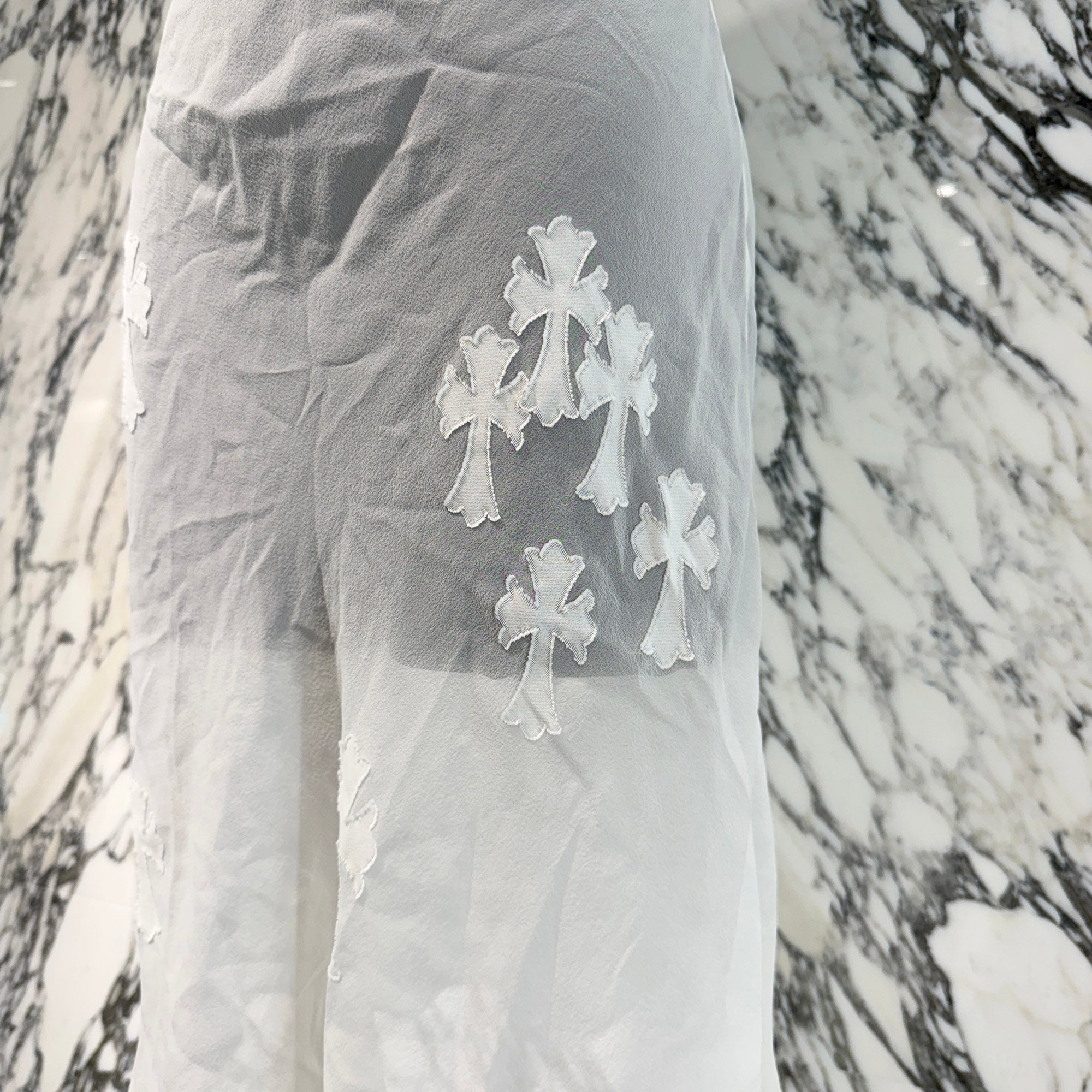 CHROME HEARTS Y NOT Cemetery Cross Back Open Silk Sheer Camisole Dress Size M クロムハーツ ワイノット セメタリークロス バックオープン シルクシアー キャミソールワンピース サイズＭ