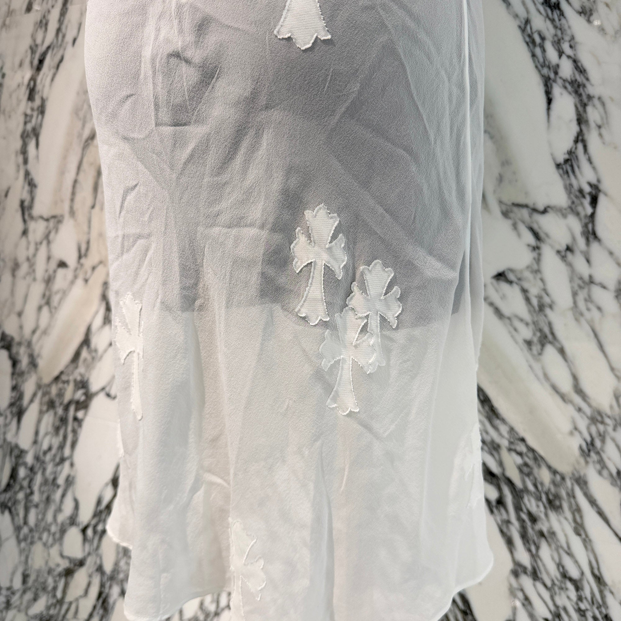 CHROME HEARTS Y NOT Cemetery Cross Back Open Silk Sheer Camisole Dress Size M クロムハーツ ワイノット セメタリークロス バックオープン シルクシアー キャミソールワンピース サイズＭ