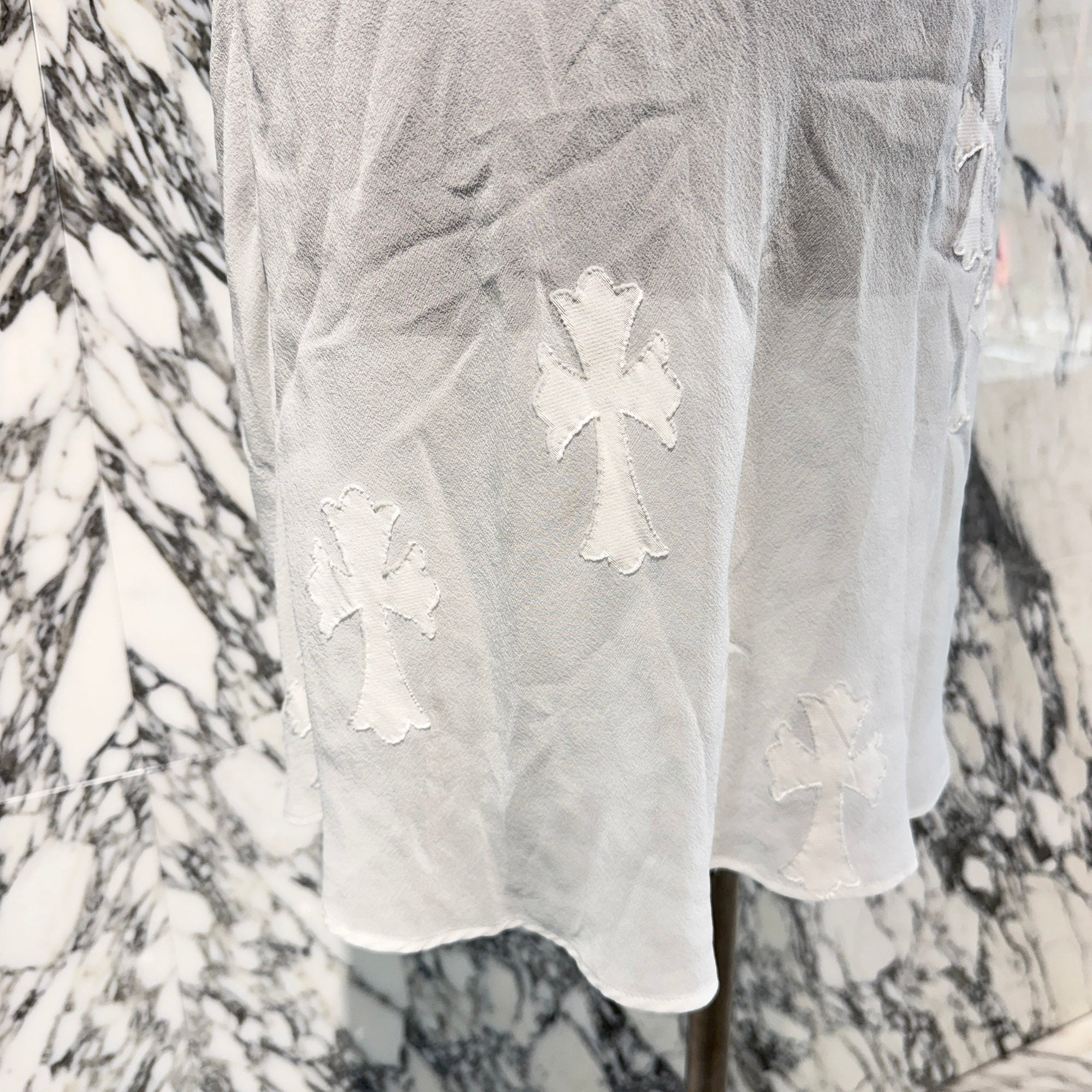 CHROME HEARTS Y NOT Cemetery Cross Back Open Silk Sheer Camisole Dress Size M クロムハーツ ワイノット セメタリークロス バックオープン シルクシアー キャミソールワンピース サイズＭ