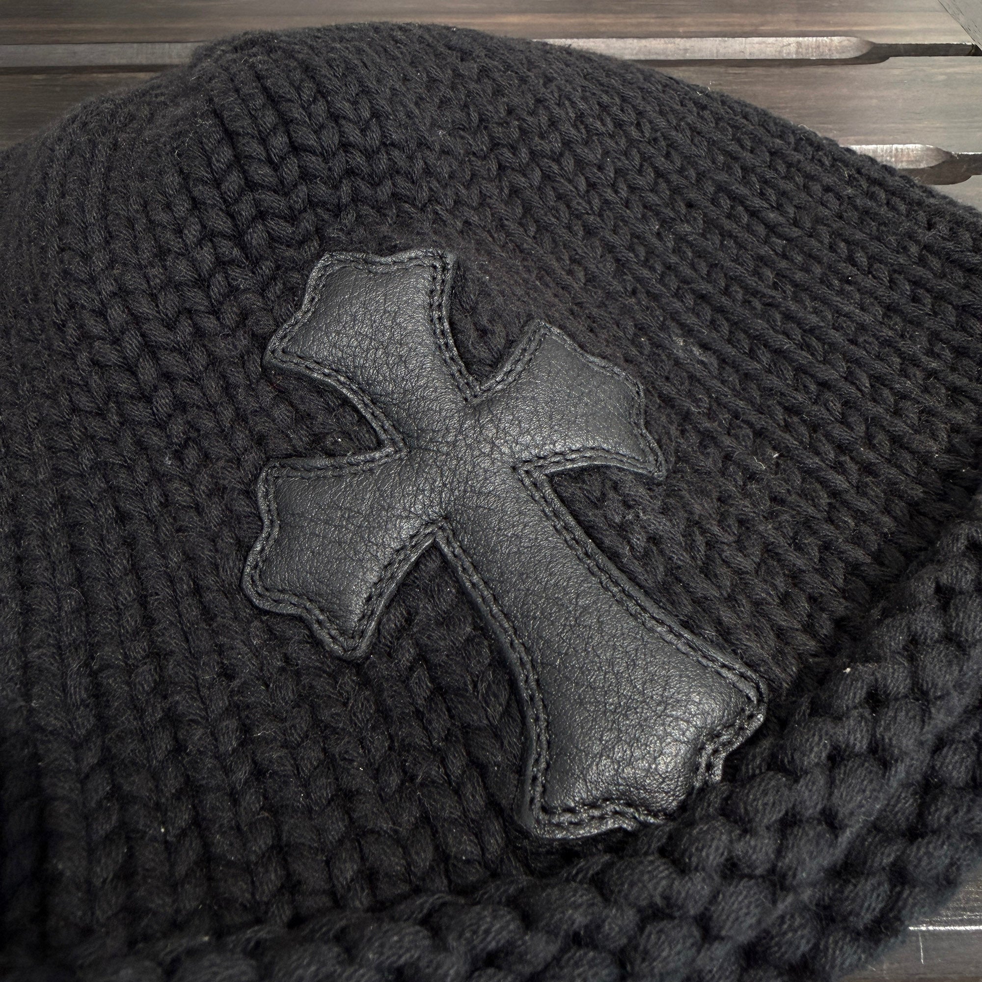 CHROME HEARTS Cashmere Leather 1 Cross Patch Beanie Size ONE SIZE (53-60) クロムハーツ カシミヤ レザー 1クロスパッチ ビーニー サイズONE SIZE (53-60)