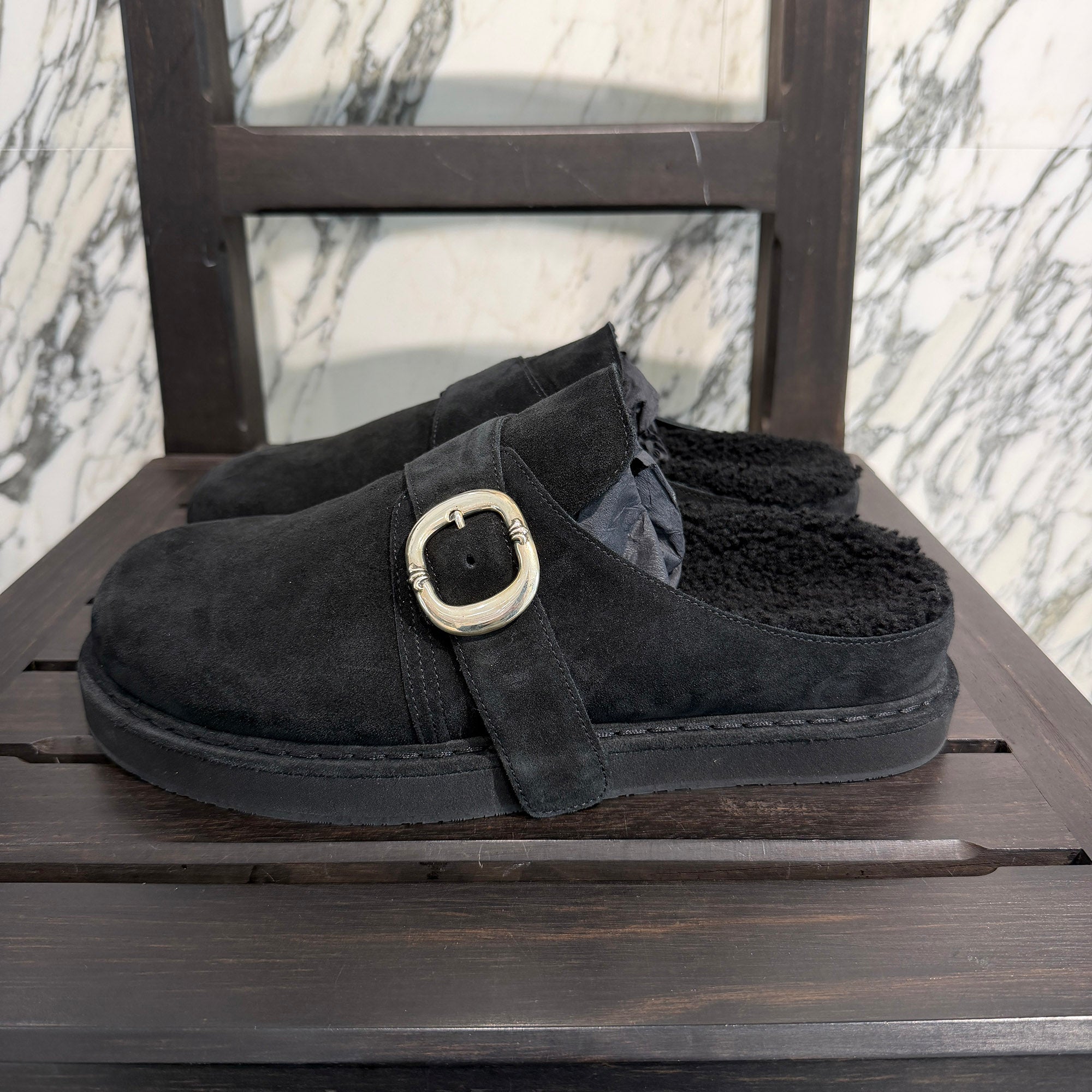 CHROME HEARTS Gunslinger Buckle Suede Clog Sandals Size 42 クロムハーツ ガンスリンガーバックル スエード クロッグ サンダル サイズ42