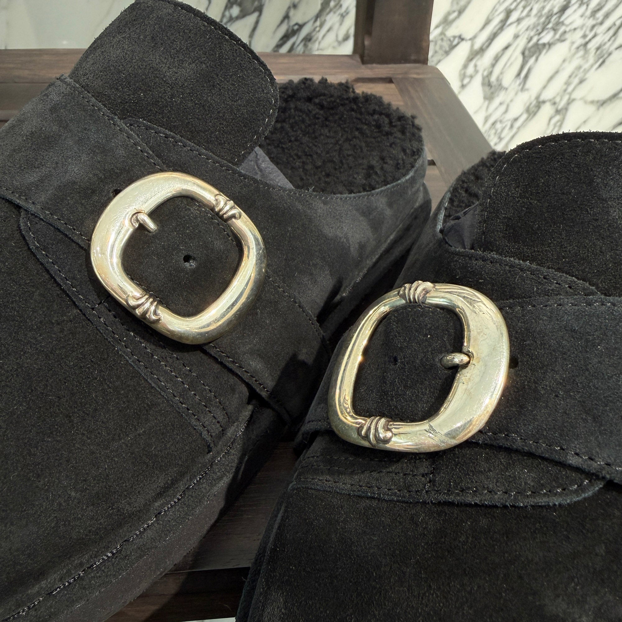 CHROME HEARTS Gunslinger Buckle Suede Clog Sandals Size 42 クロムハーツ ガンスリンガーバックル スエード クロッグ サンダル サイズ42