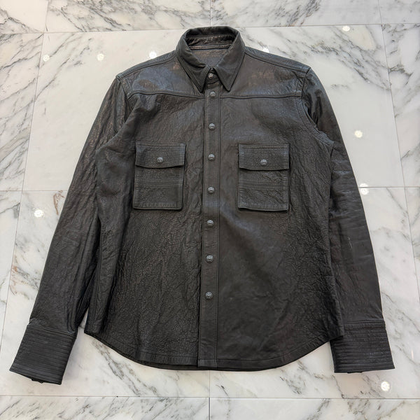 CHROME HEARTS Cross Ball Button Military Leather Shirt Jacket Size S クロムハーツ クロスボールボタン ミリタリーレザーシャツジャケット サイズS