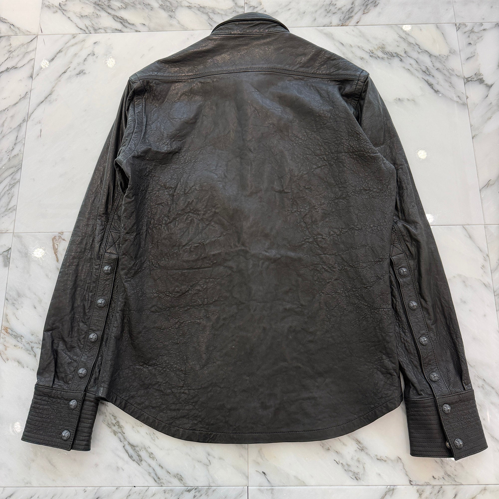 CHROME HEARTS Cross Ball Button Military Leather Shirt Jacket Size S クロムハーツ クロスボールボタン ミリタリーレザーシャツジャケット サイズS