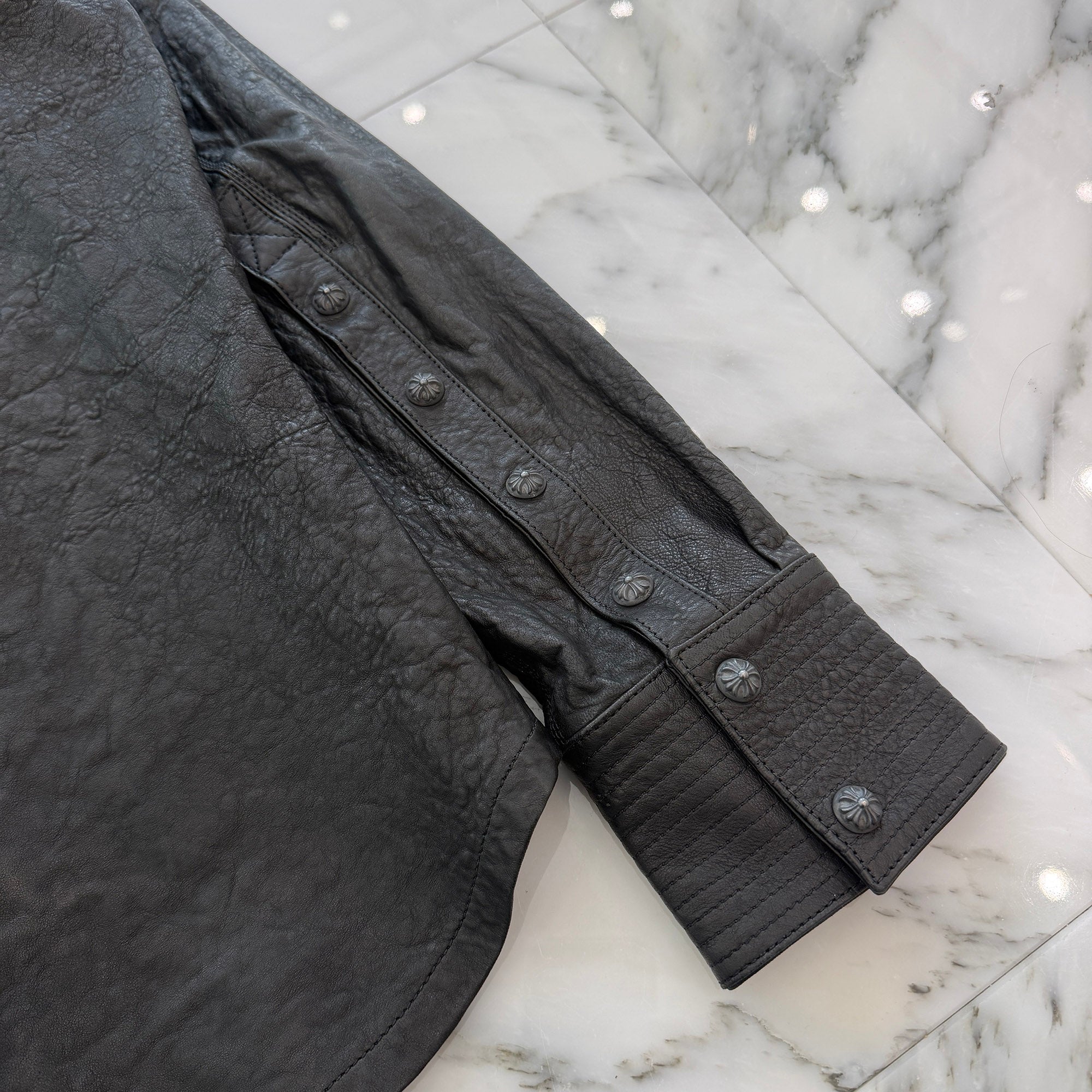 CHROME HEARTS Cross Ball Button Military Leather Shirt Jacket Size S クロムハーツ クロスボールボタン ミリタリーレザーシャツジャケット サイズS