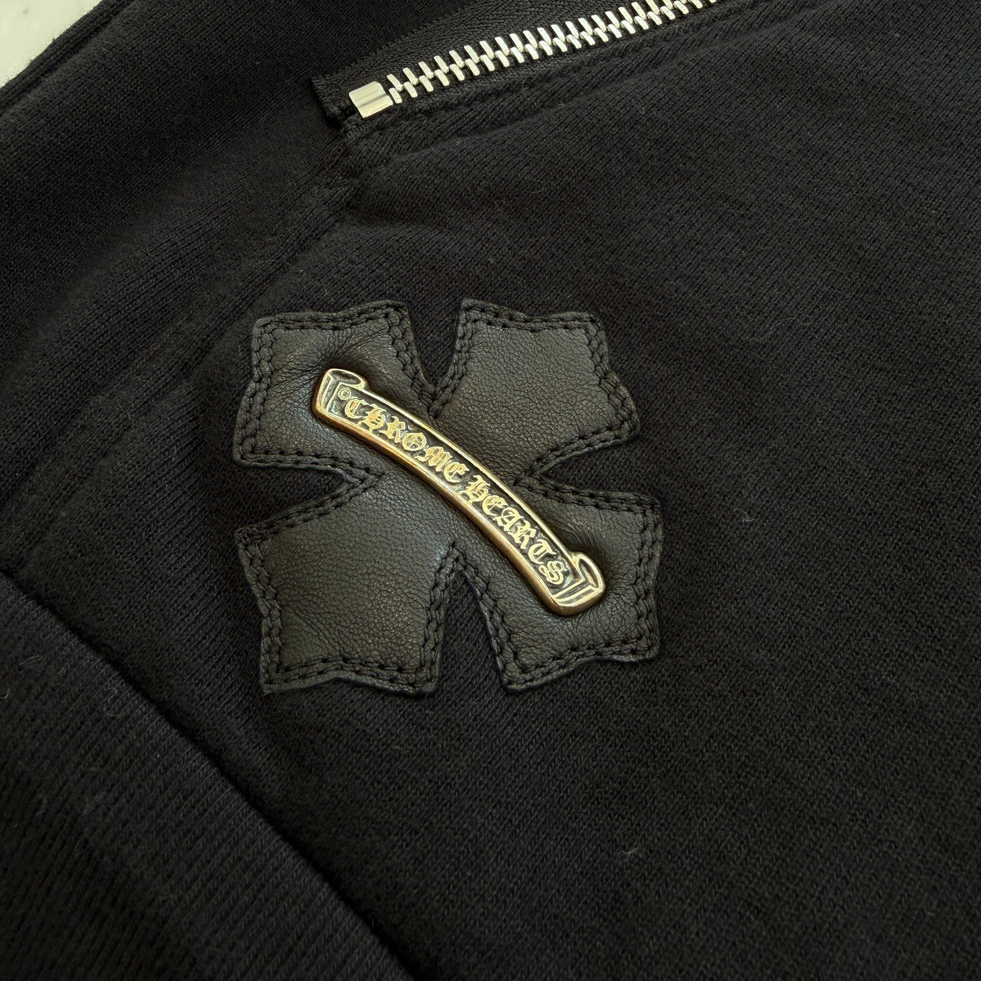 CHROME HEARTS CH Plus Leather Patch Short Sleeve Zip Up Hoodie Size M クロムハーツ CHプラス レザーパッチ ショートスリーブジップアップフーディー サイズM