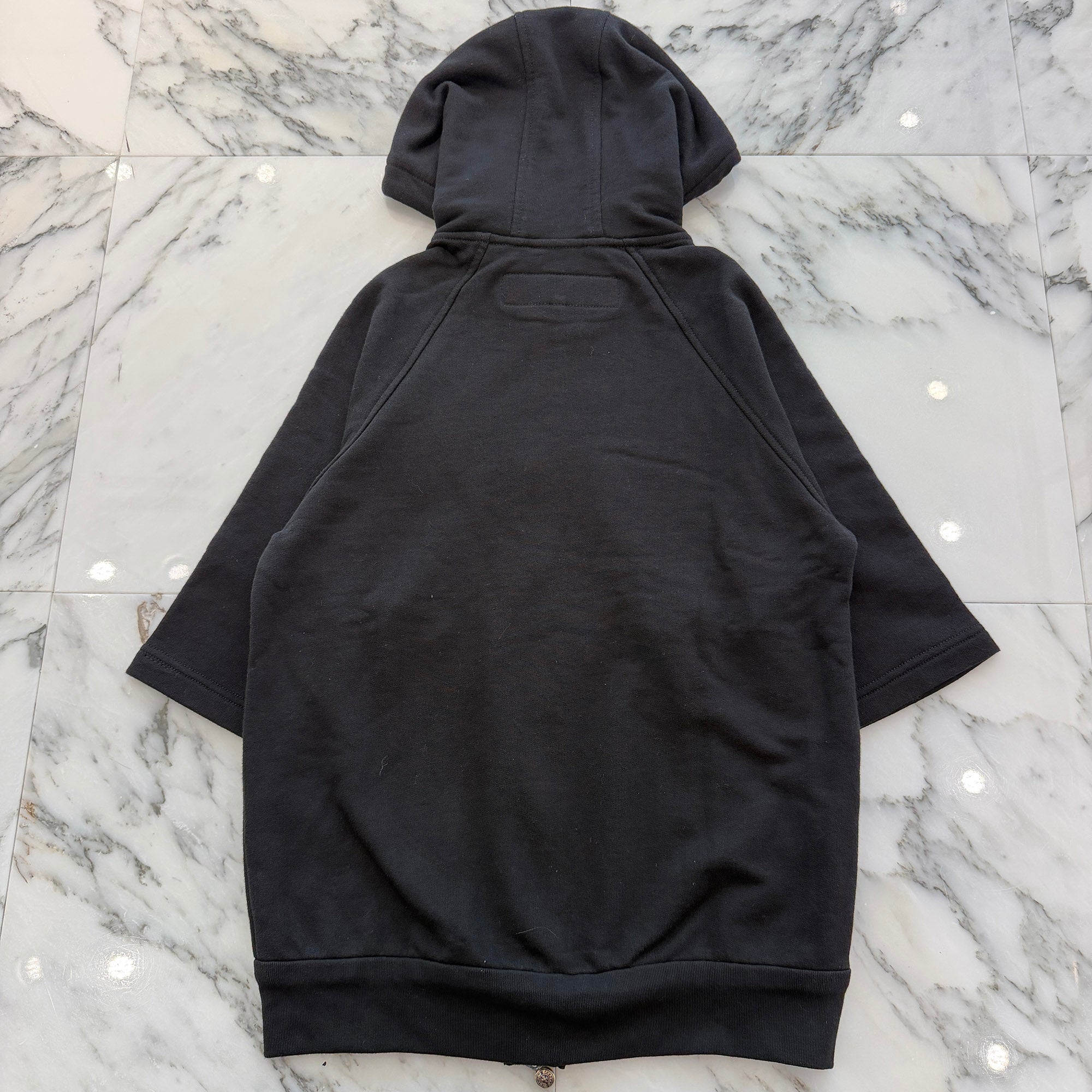 CHROME HEARTS CH Plus Leather Patch Short Sleeve Zip Up Hoodie Size M クロムハーツ CHプラス レザーパッチ ショートスリーブジップアップフーディー サイズM