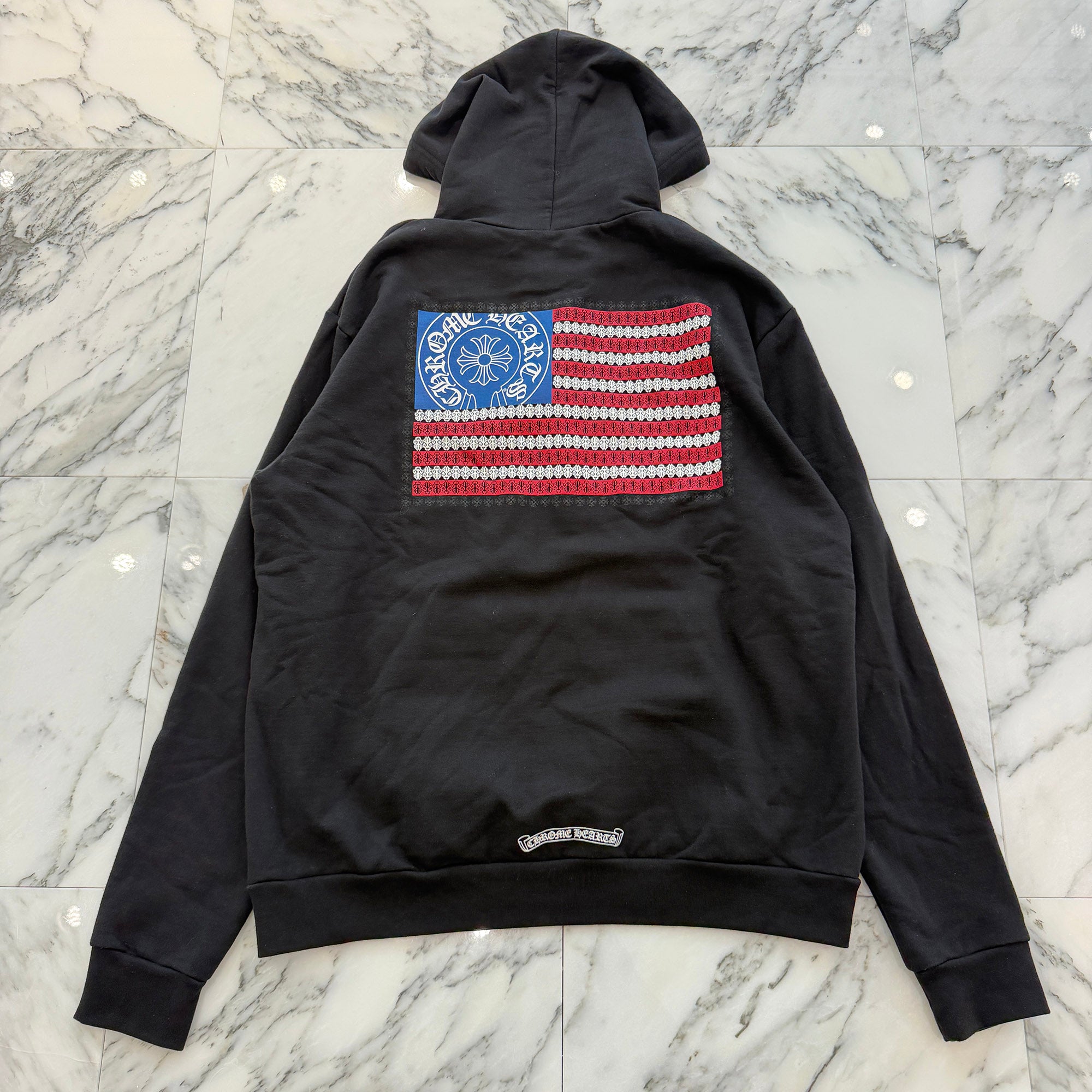 CHROME HEARTS American Flag Scroll Logo Pullover Hoodie Size M クロムハーツ アメリカ国旗 スクロールロゴ プルオーバーフーディー サイズM