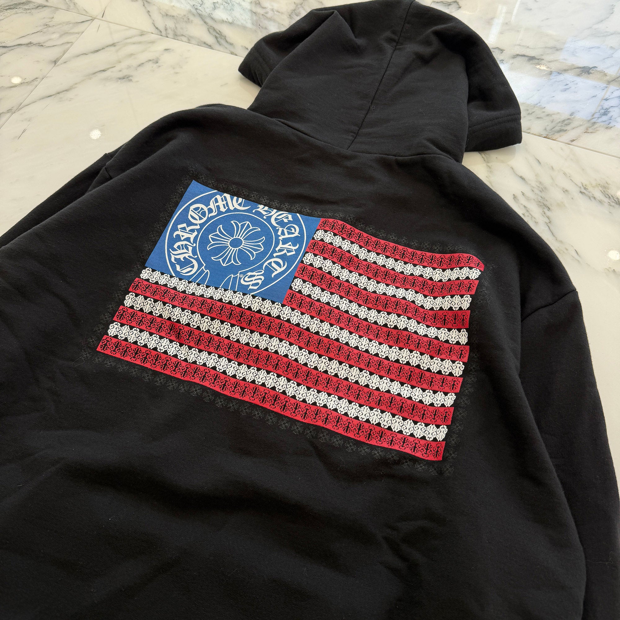 CHROME HEARTS American Flag Scroll Logo Pullover Hoodie Size M クロムハーツ アメリカ国旗 スクロールロゴ プルオーバーフーディー サイズM