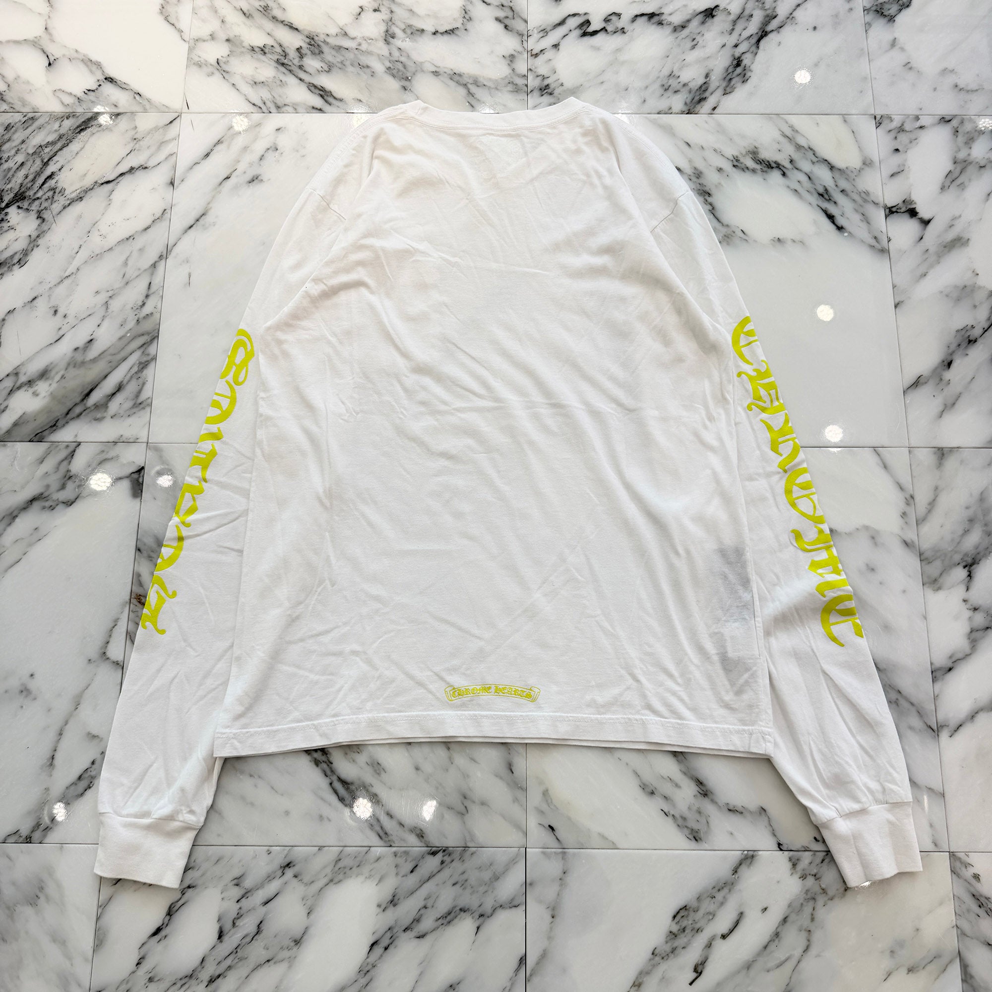 CHROME HEARTS Old English Neck Logo Neon Yellow Long Sleeve Tee Size L クロムハーツ オールドイングリッシュネックロゴネオンイエローロングスリーブTシャツ サイズL