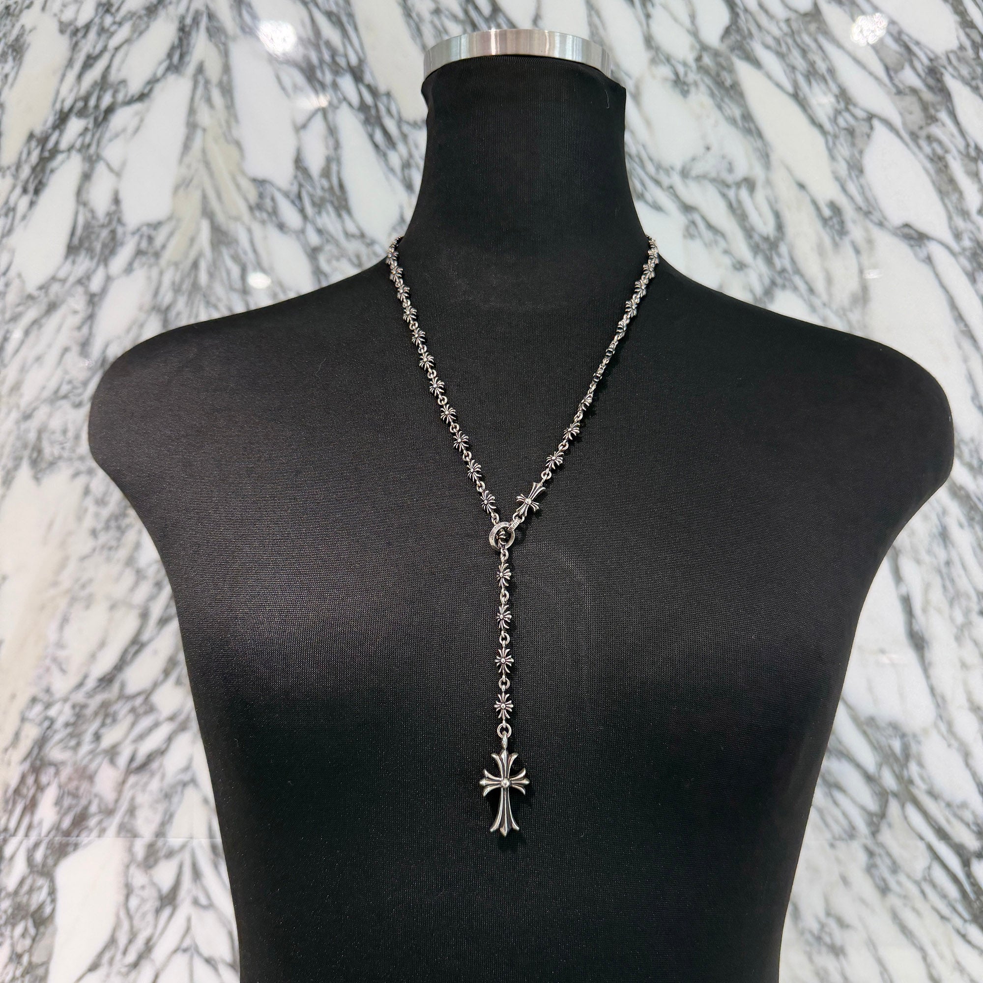 CHROME HEARTS Rosary Chalk CH Plus Chain Necklace クロムハ―ツ ロザリオ チョーク CHプラス チェーン ネックレス