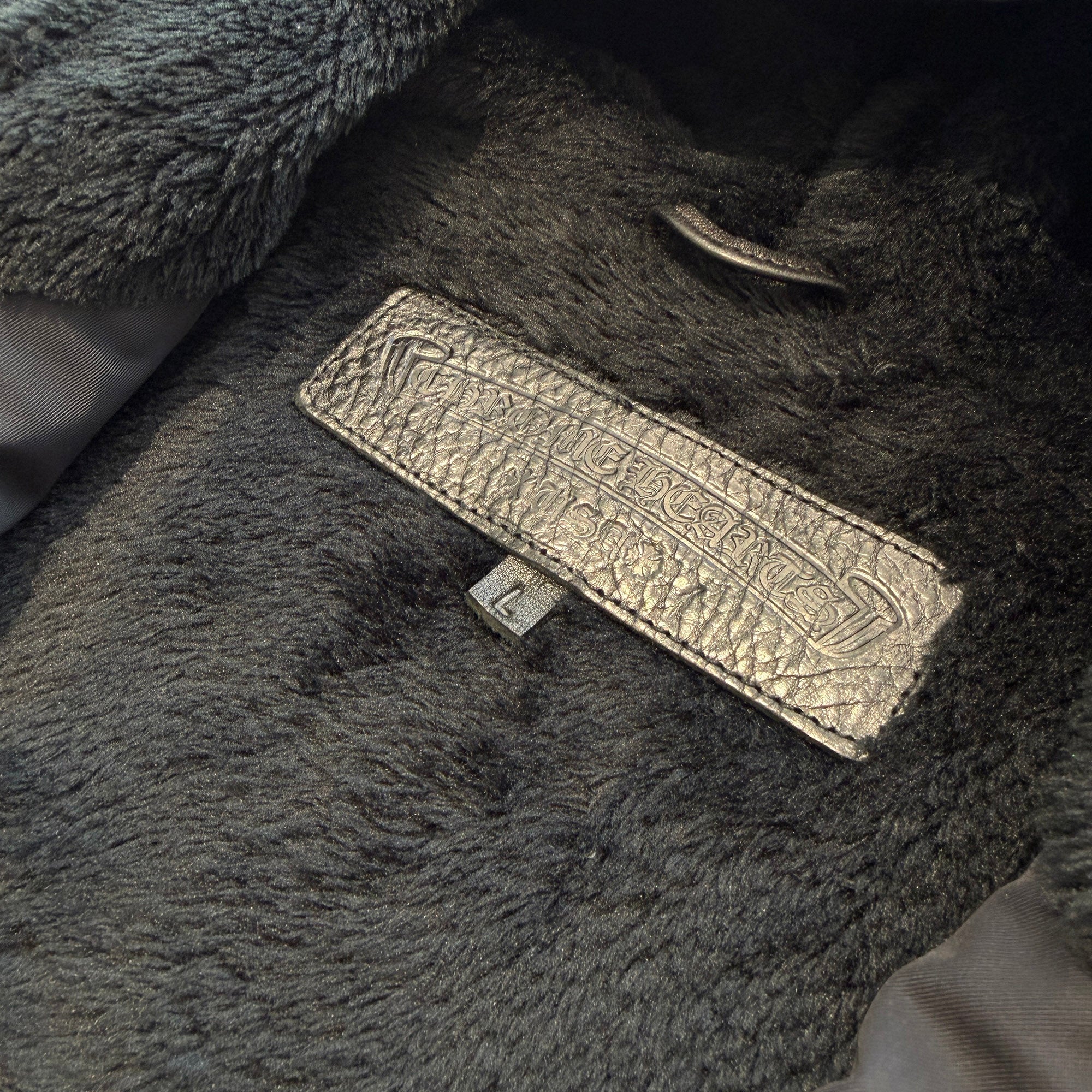 CHROME HEARTS Lucky Patch HURRICANE Dagger Zip Up Nylon Leather Long Coat Size L クロムハーツ ラッキー パッチ ハリケーン ダガージップアップ ナイロンレザー ロングコート サイズL