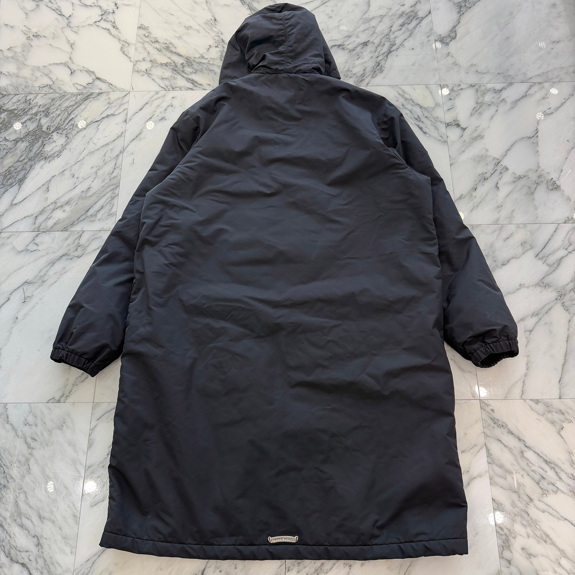 CHROME HEARTS Lucky Patch HURRICANE Dagger Zip Up Nylon Leather Long Coat Size L クロムハーツ ラッキー パッチ ハリケーン ダガージップアップ ナイロンレザー ロングコート サイズL