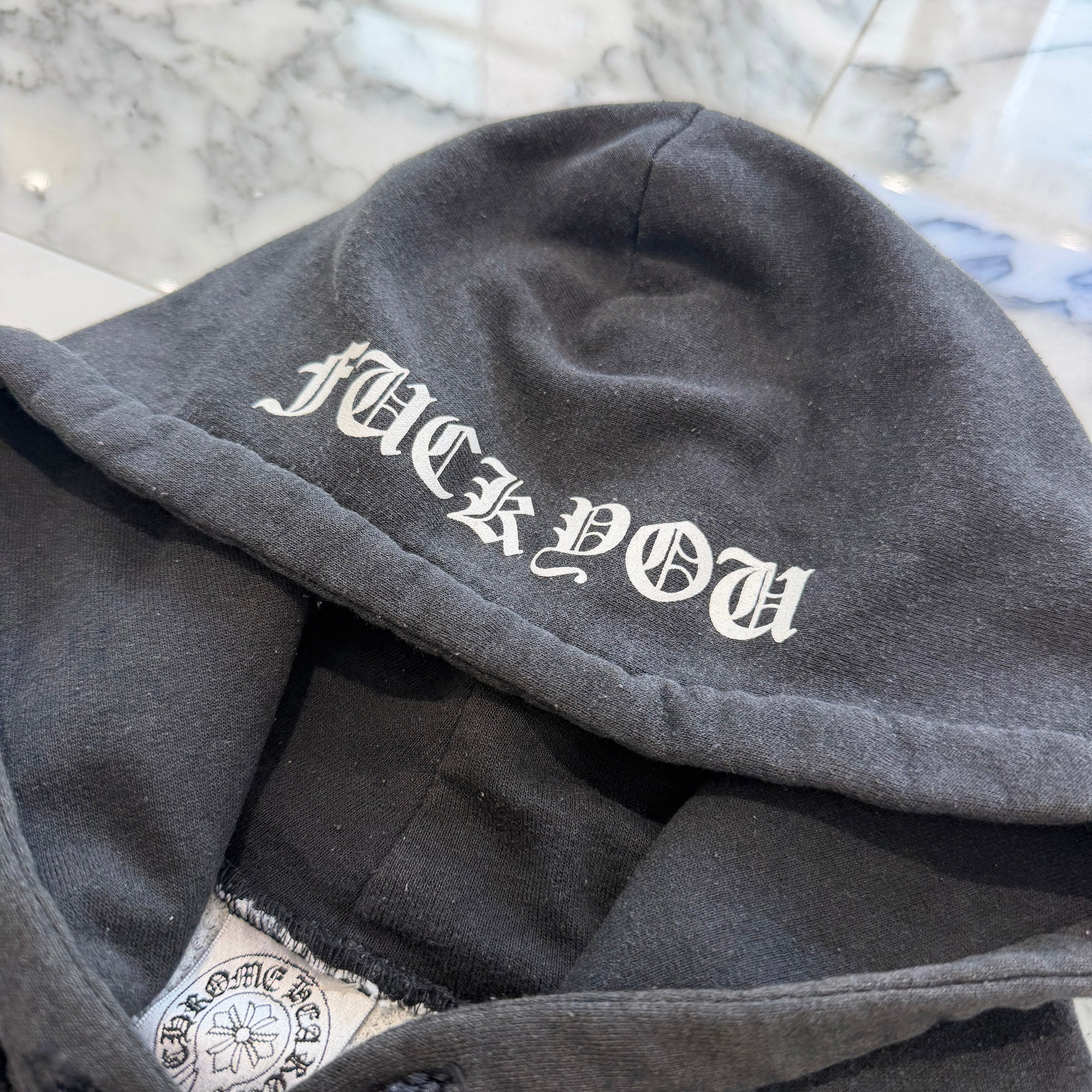 CHROME HEARTS FUCK YOU Vine Dagger Arm CH Cross Thermal Pullover Hoodie Size S クロムハーツ ファックユー ヴァインダガー 袖 CHクロス サーマル プルオーバーフーディ サイズS