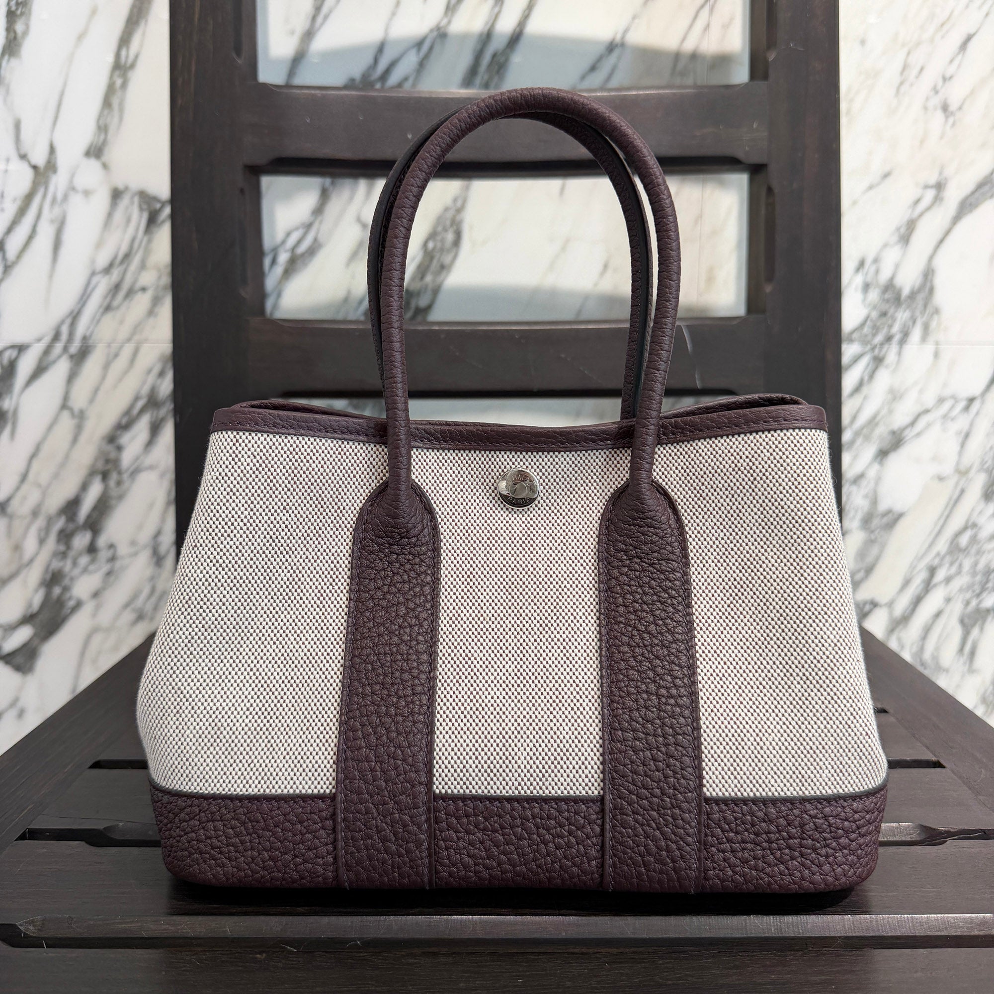 HERMES Neo Garden Party 23 "Rouge Sellier/Ecru" Hand Bag G刻印 エルメス ネオ ガーデンパーティ 23 "ルージュセリエ/エクリュ"ハンドバッグ G刻印