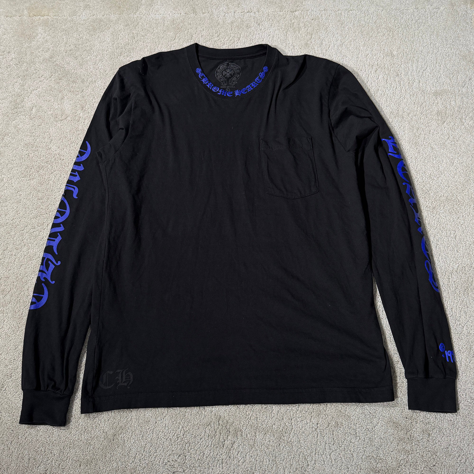 CHROME HEARTS Old English Neck Logo Neon Blue Long Sleeve Tee Size L クロムハーツ オールドイングリッシュネックロゴネオンブルーロングスリーブTシャツ サイズL