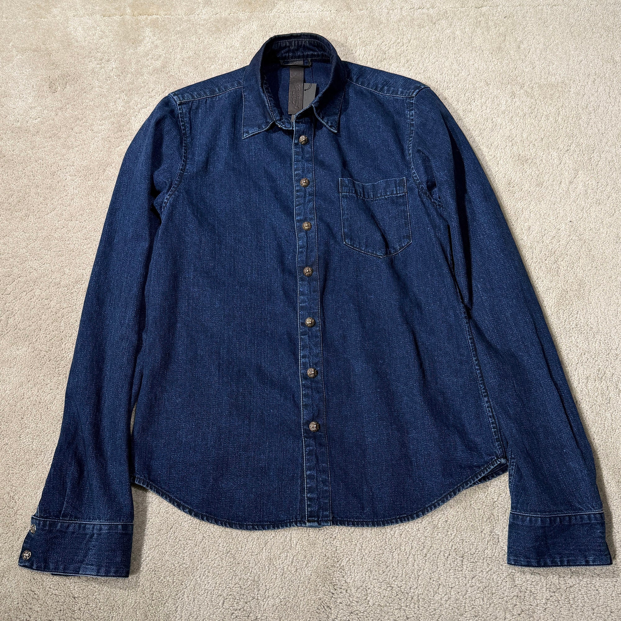 CHROME HEARTS Y NOT Leather Cross Patch Denim Shirt Size M クロムハーツ レザークロスパッチ デニムシャツ サイズM