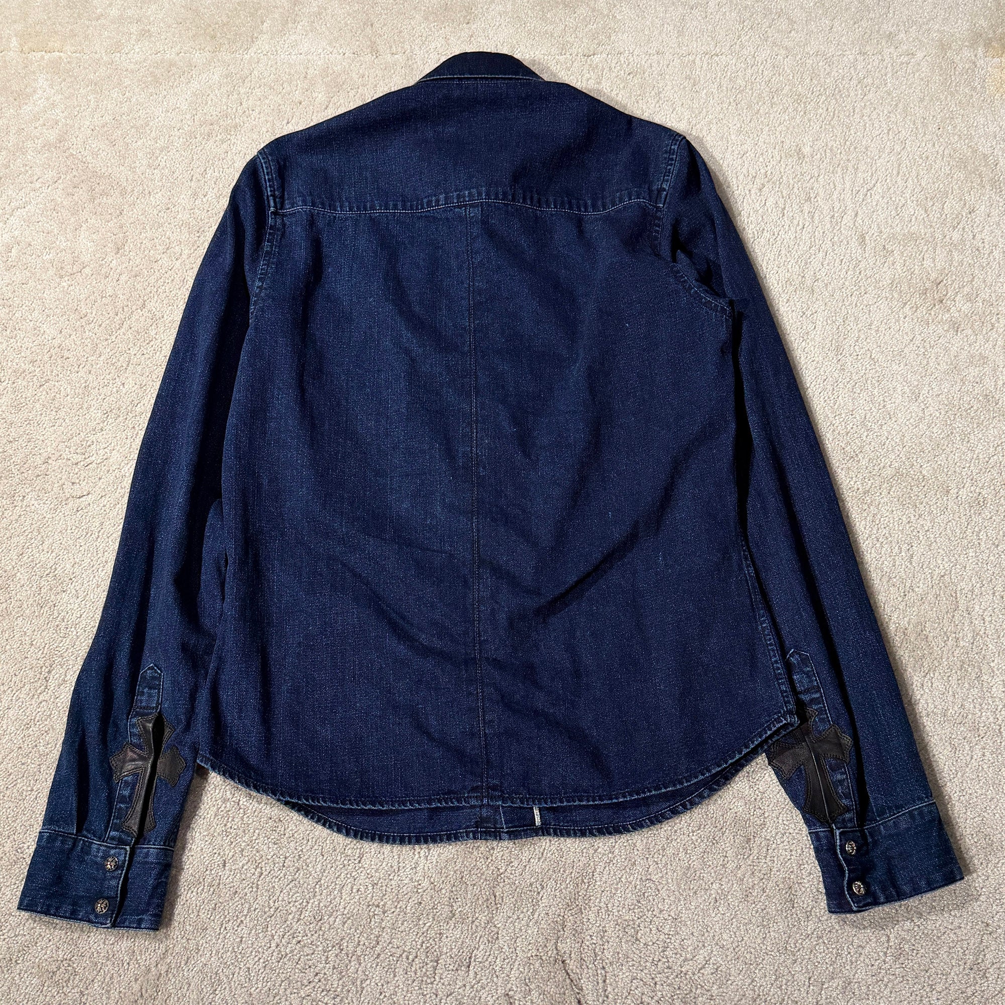 CHROME HEARTS Y NOT Leather Cross Patch Denim Shirt Size M クロムハーツ レザークロスパッチ デニムシャツ サイズM