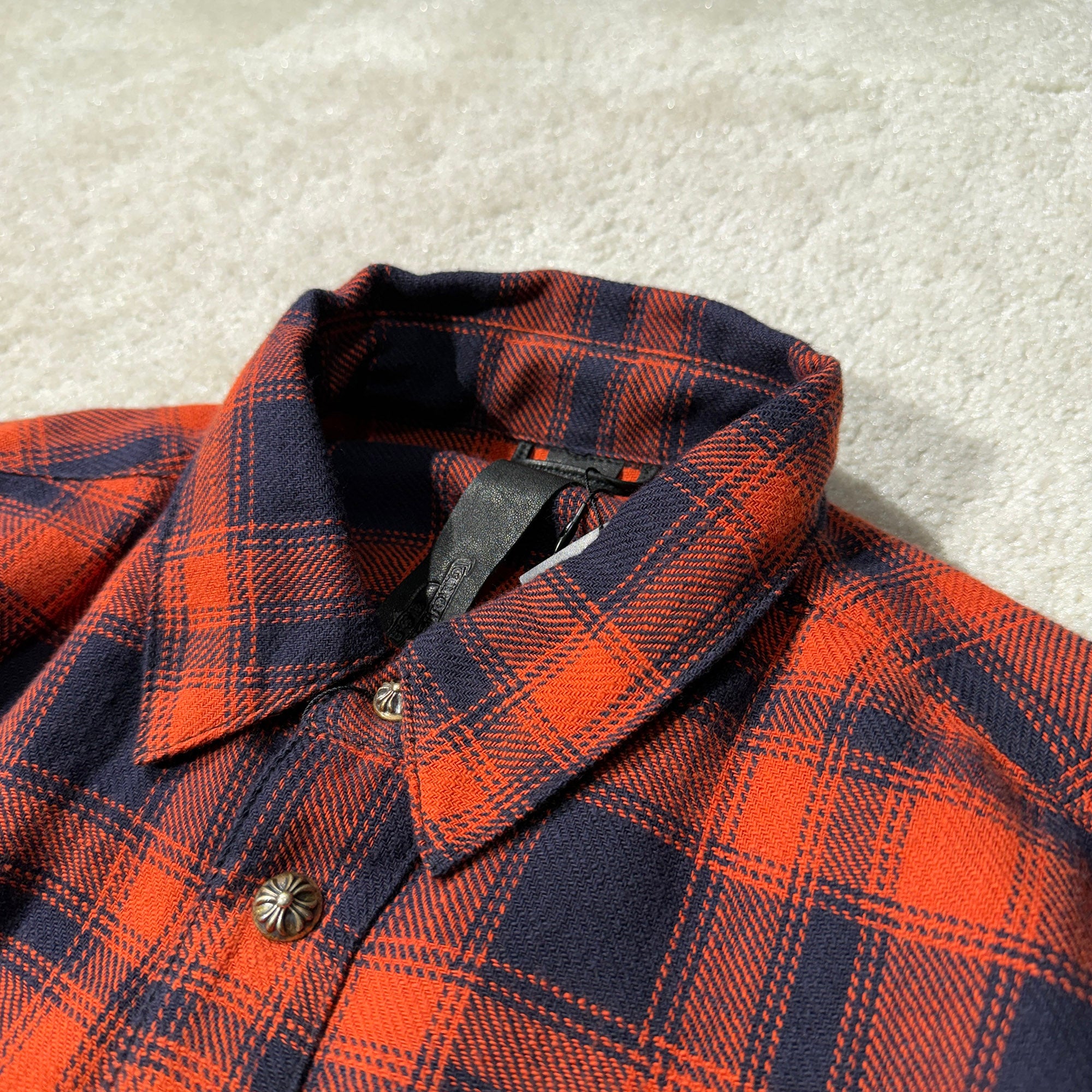 CHROME HEARTS Y NOT Leather Cross Patch Flannel Check Shirt Size S クロムハーツ ワイノット レザークロスパッチ フランネルチェックシャツ サイズS