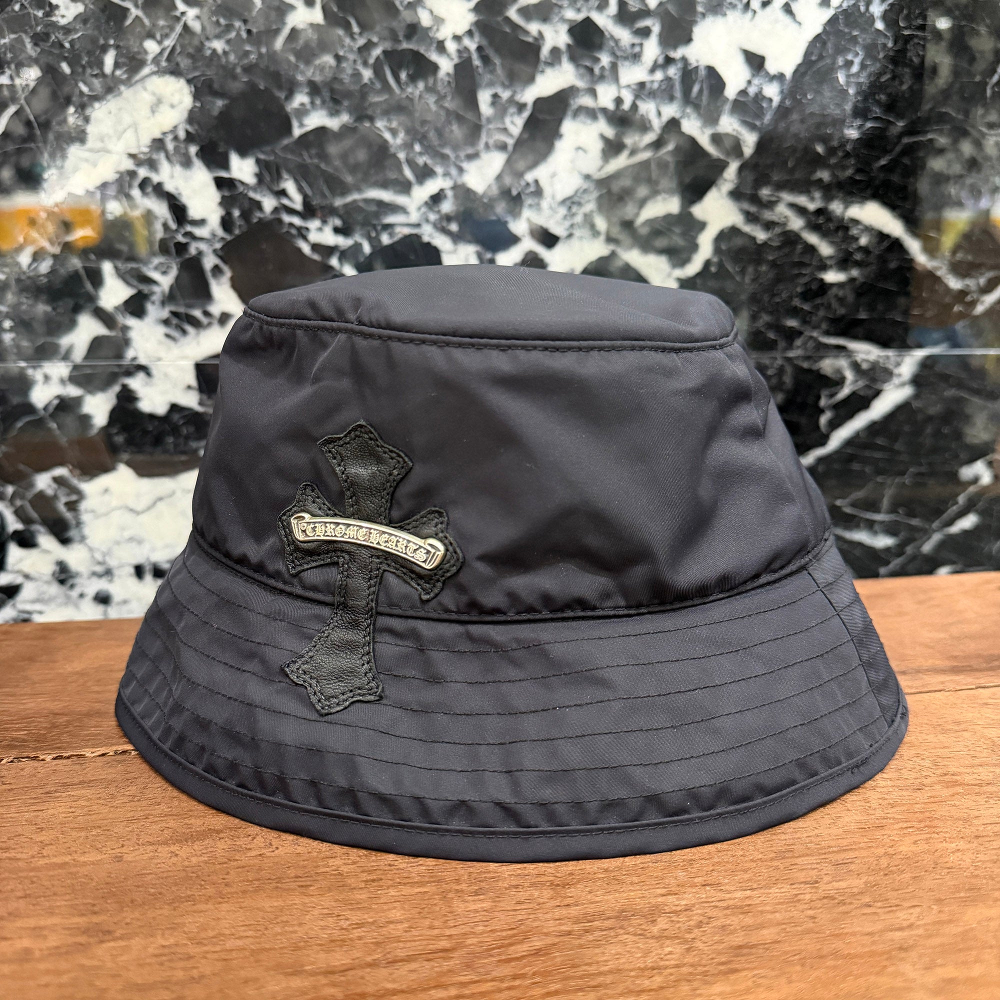 CHROME HEARTS 1 Cross Leather Patch Nylon Bucket Hat Size M (58.5cm) クロムハーツ 1クロス レザーパッチ ナイロン バケットハット サイズM (58.5cm)
