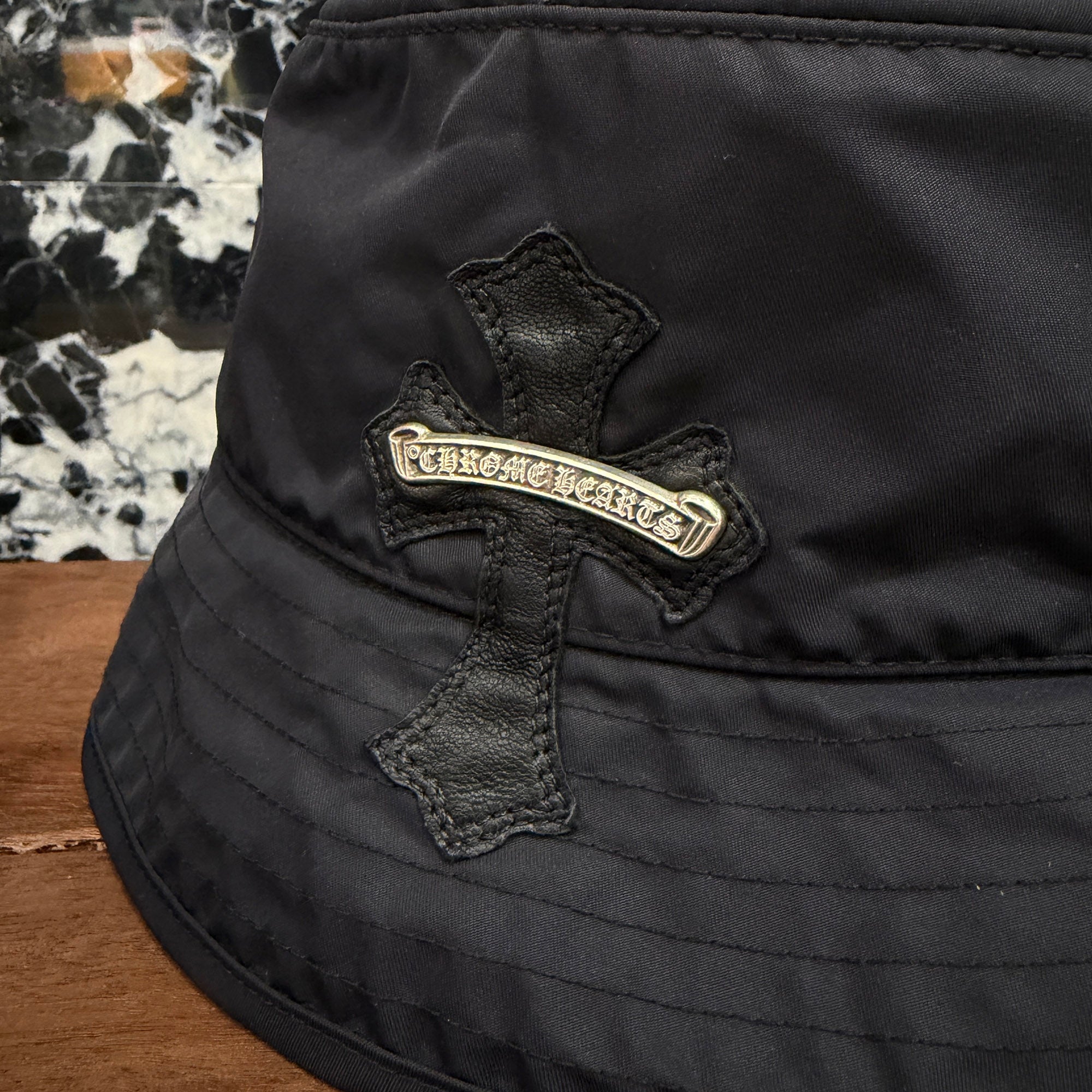 CHROME HEARTS 1 Cross Leather Patch Nylon Bucket Hat Size M (58.5cm) クロムハーツ 1クロス レザーパッチ ナイロン バケットハット サイズM (58.5cm)